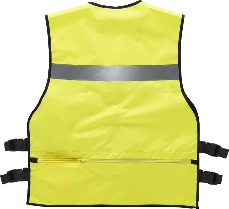 Gilet ad alta visibilità con regolazioni laterali, multi tasche, due nastri riflettenti AV giallo