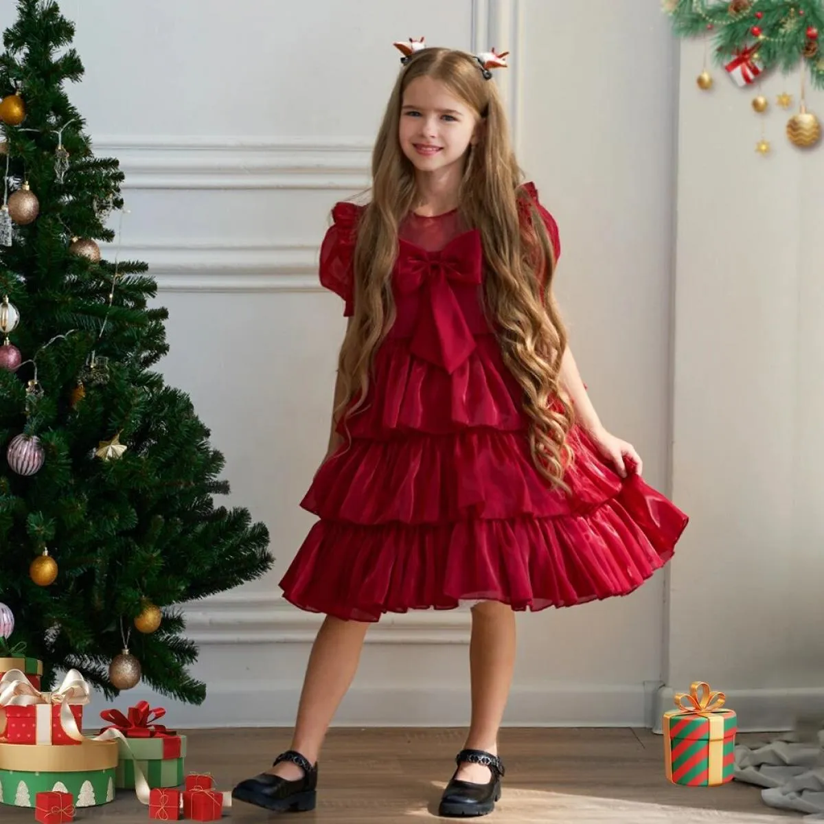 Girls Christmas wedding princess dress child elegant party evening tulle birthday