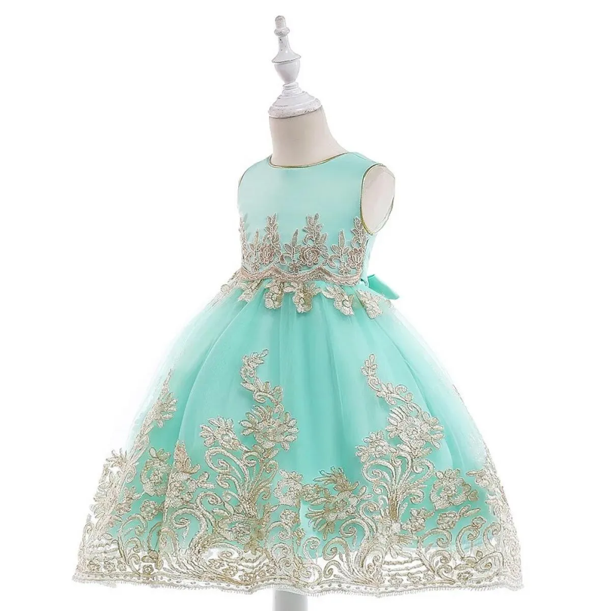 Golden Christmas flower dress for children, birthday, princess party, elegant clothing, children's clothing