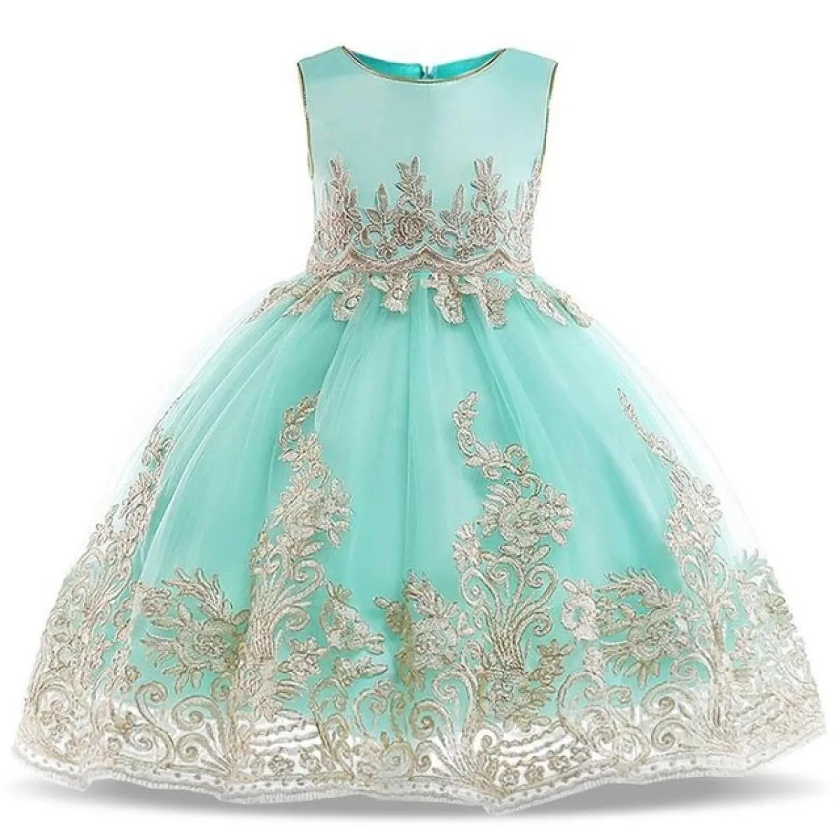 Golden Christmas flower dress for children, birthday, princess party, elegant clothing, children's clothing