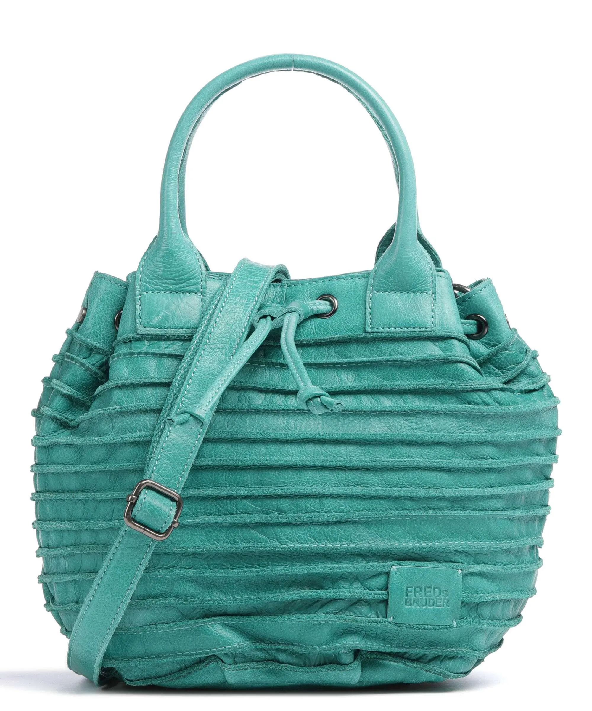 Green Granulated Leather Little Fat Friend Riffel Bucket Bag by FredsBruder