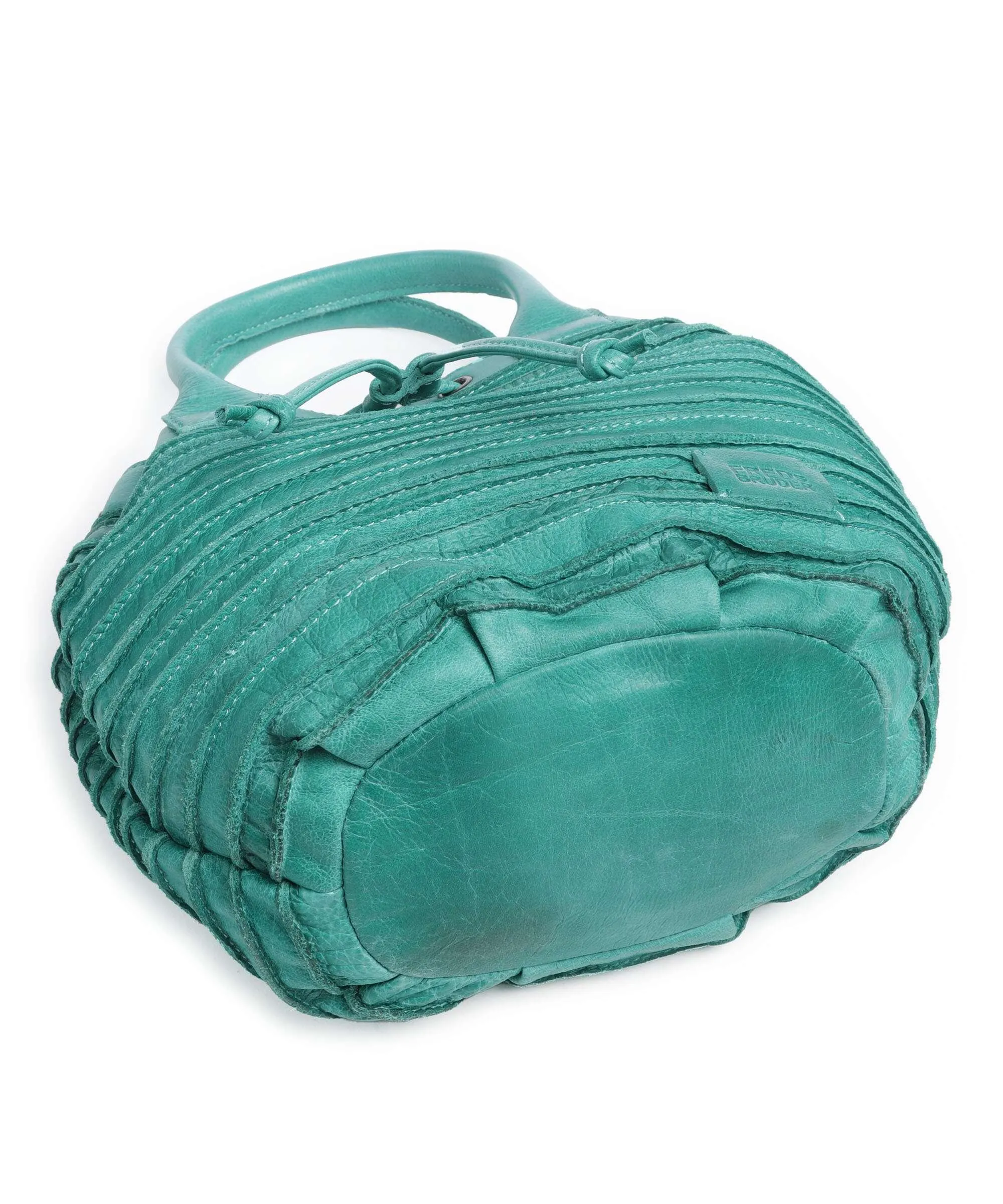 Green Granulated Leather Little Fat Friend Riffel Bucket Bag by FredsBruder