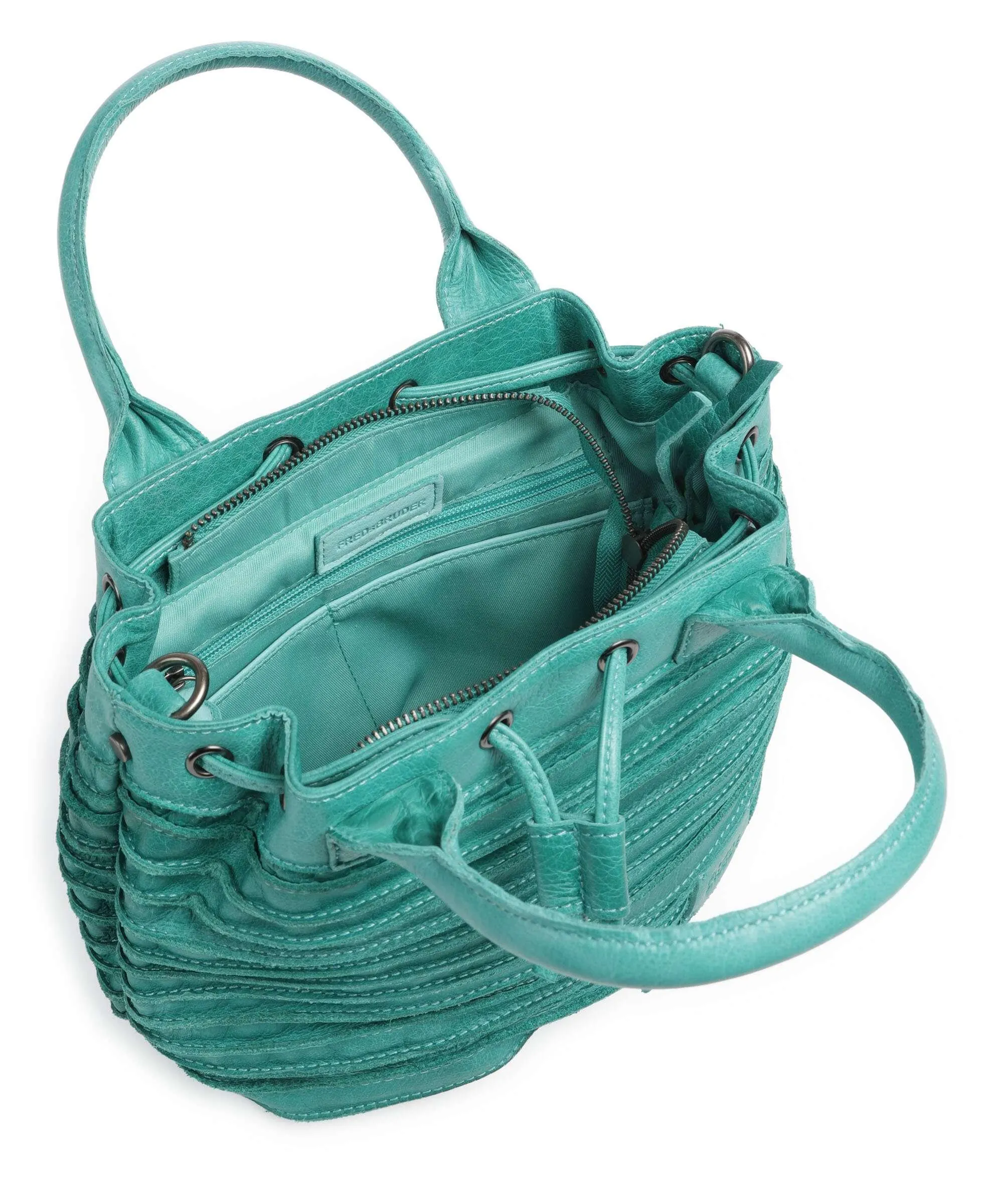 Green Granulated Leather Little Fat Friend Riffel Bucket Bag by FredsBruder