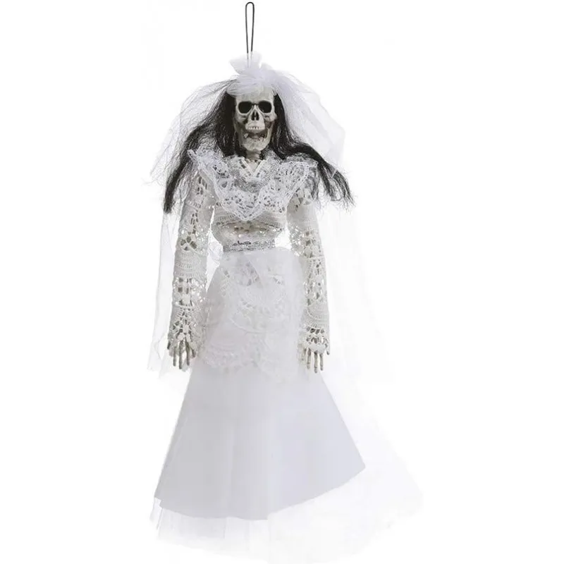 Hangable Skeleton, White Wedding Dress, 40cm, Black Hair, Monster Decorations for Party Rooms and Halloween Horror Shop Displays