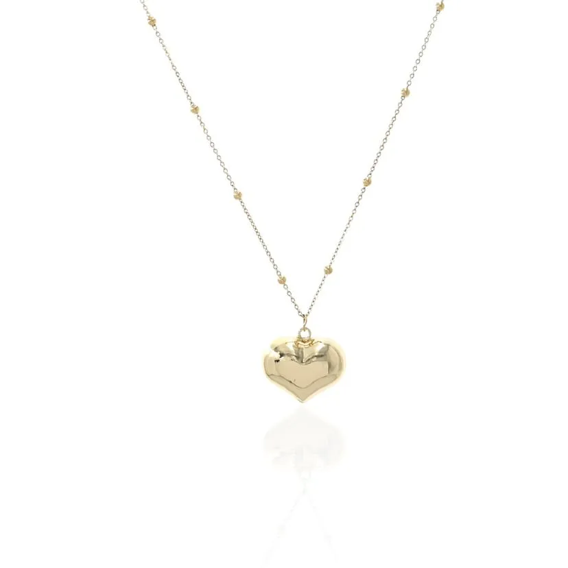 Heart Pendant Necklace for Women, Casual and Elegant, with Beaded Chain and Rounded Heart Pendant