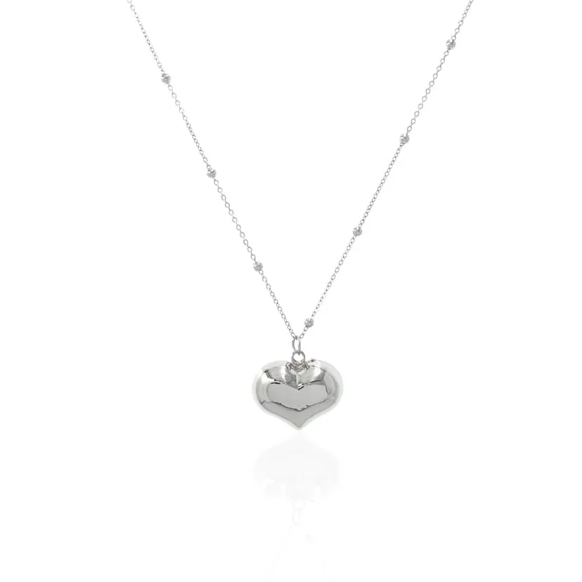 Heart Pendant Necklace for Women, Casual and Elegant, with Beaded Chain and Rounded Heart Pendant