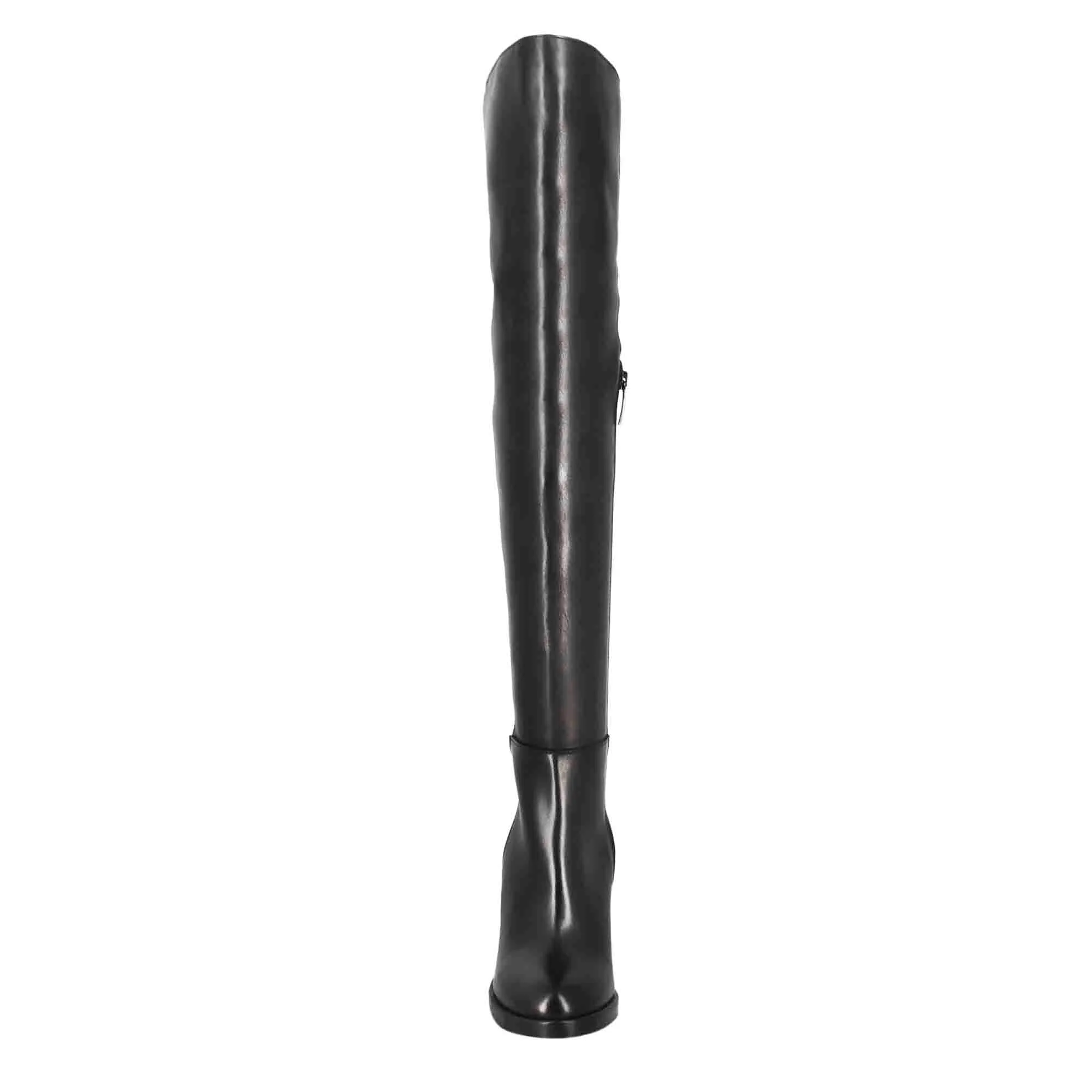 High heel black leather women's over the knee boot
