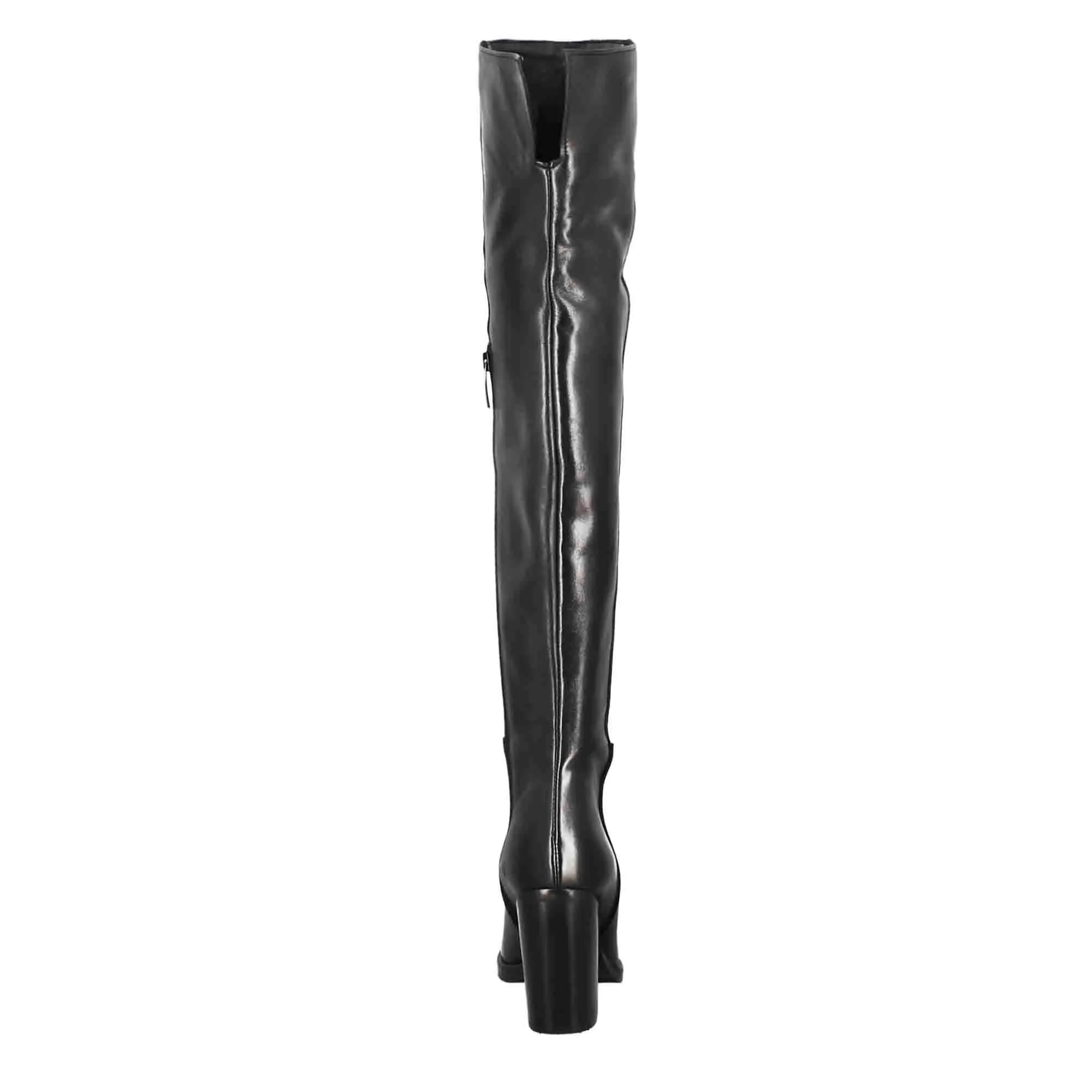 High heel black leather women's over the knee boot