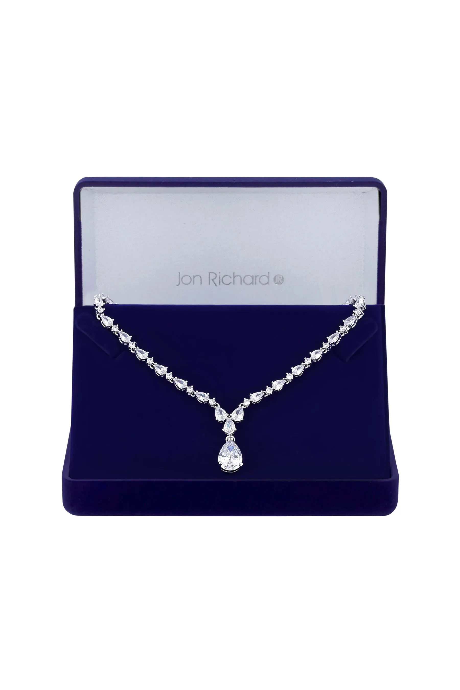 Jon Richard - Collana corta in raso con ciondolo placcato in rodio e zirconia cubica - Regalo perfetto