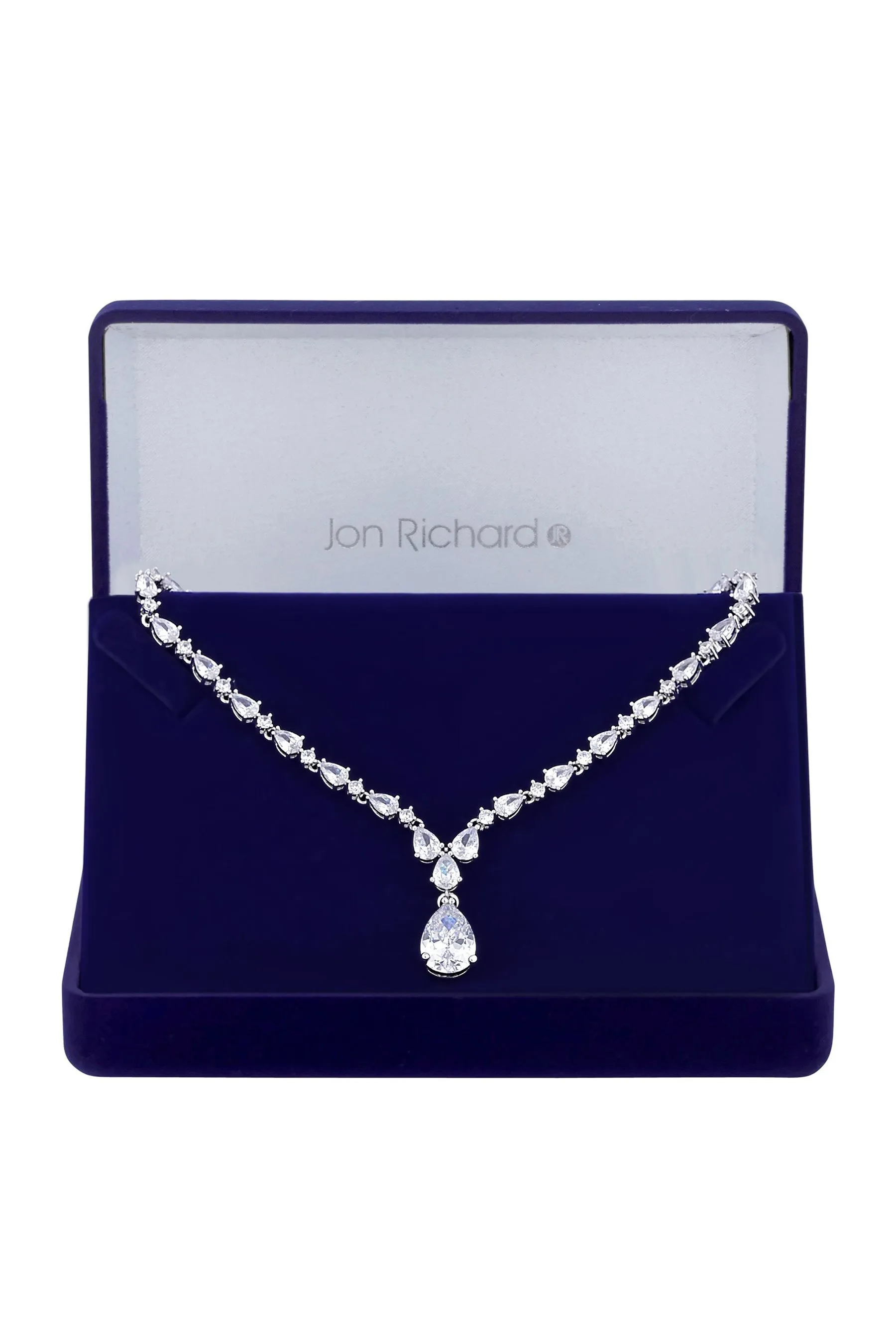 Jon Richard - Collana corta in raso con ciondolo placcato in rodio e zirconia cubica - Regalo perfetto