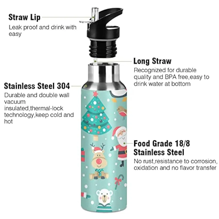 KAAVIYO Christmas Snowman Moose Gift Insulated Stainless Steel 600ML Water Bottle