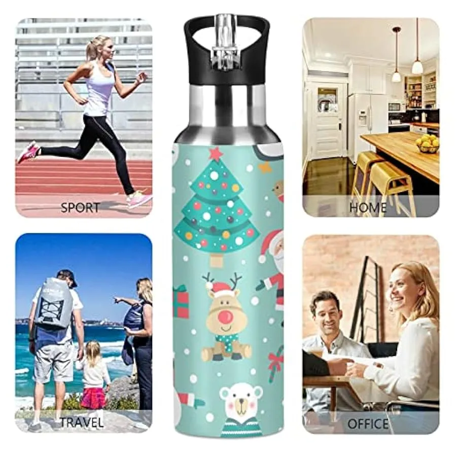 KAAVIYO Christmas Snowman Moose Gift Insulated Stainless Steel 600ML Water Bottle