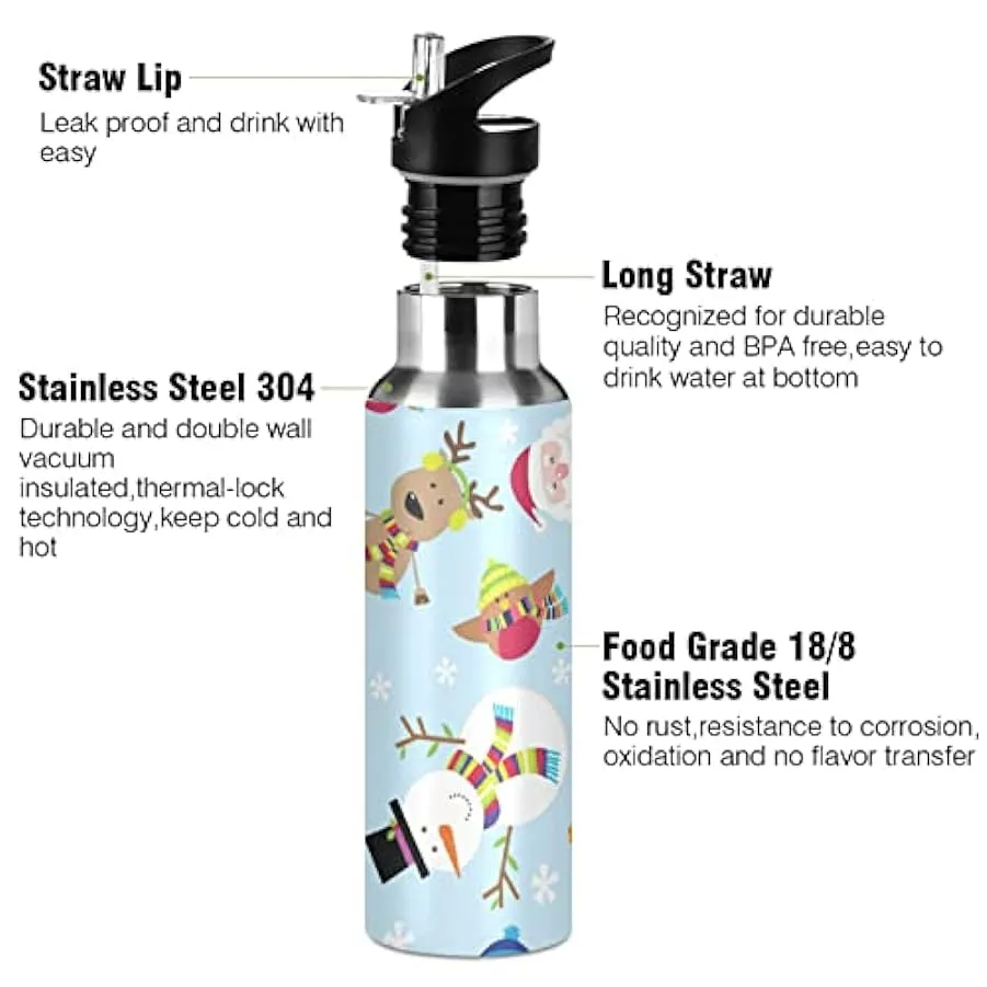 Kaaviyo Simpatico Pupazzo di Neve Alce Cervo Babbo Natale Bottiglia Acqua Isolato Termico Inox 600ML