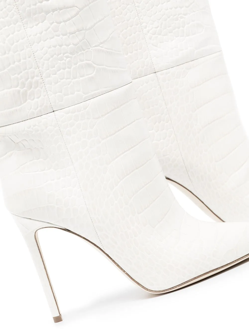 Knee-high crocodile print boots with white waistband - women