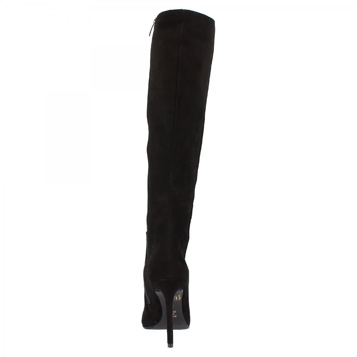 Knee-high handmade black suede leather boots for women with stiletto heels and zipper.