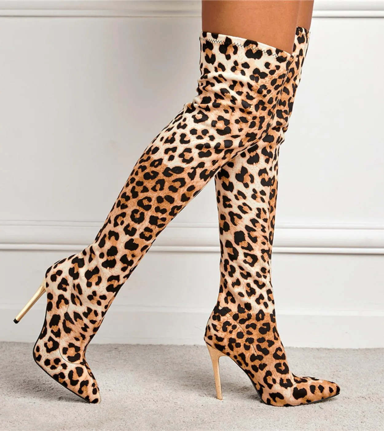 Knee-high thigh-high high-heeled leopard boots Winter 2023 Women