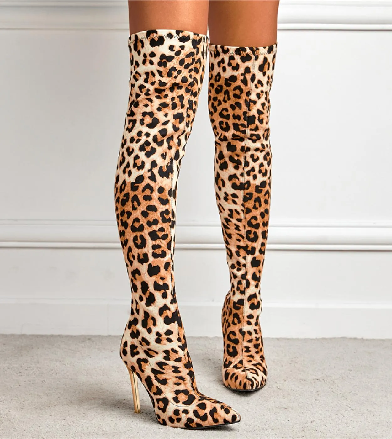 Knee-high thigh-high high-heeled leopard boots Winter 2023 Women