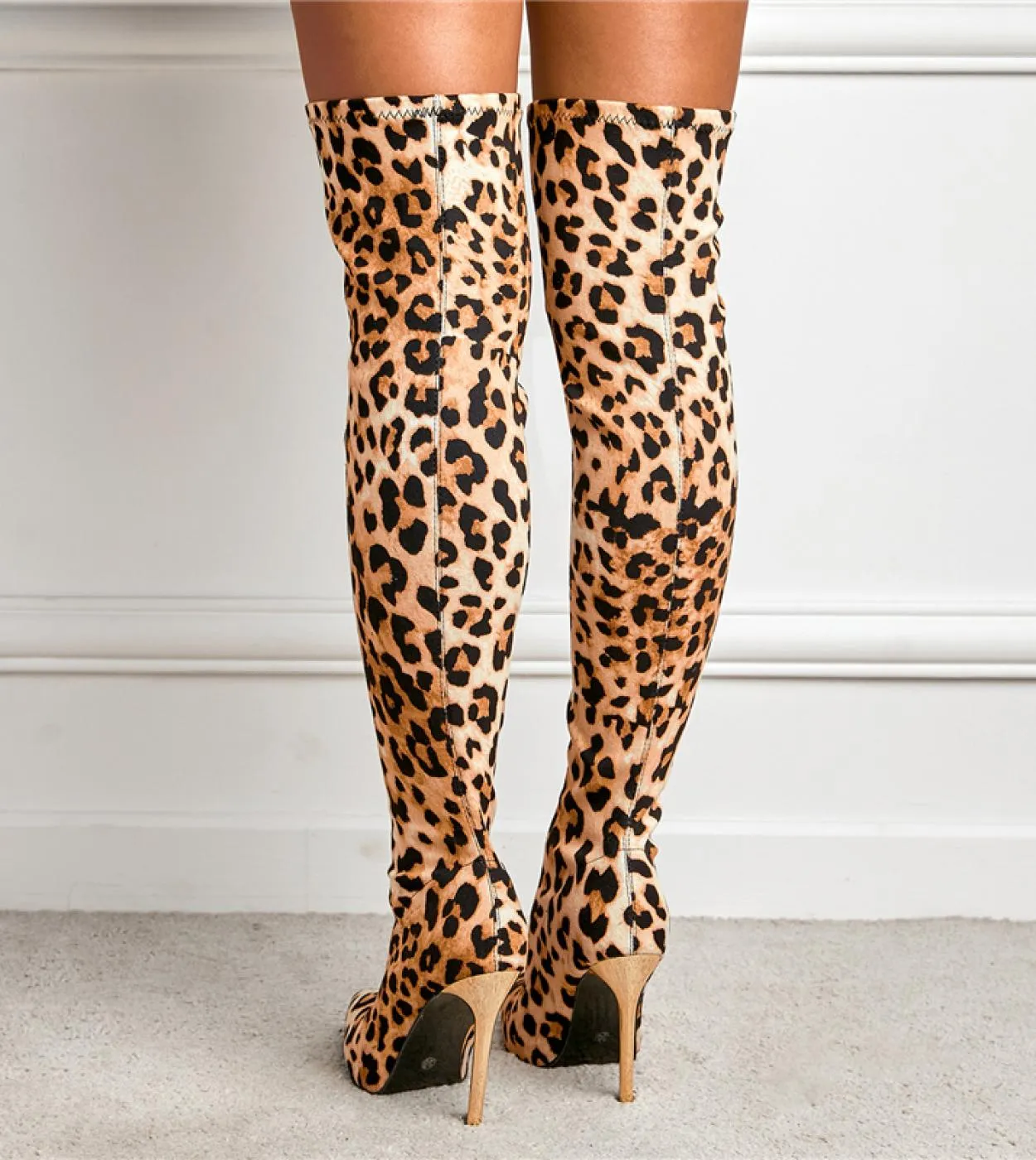 Knee-high thigh-high high-heeled leopard boots Winter 2023 Women