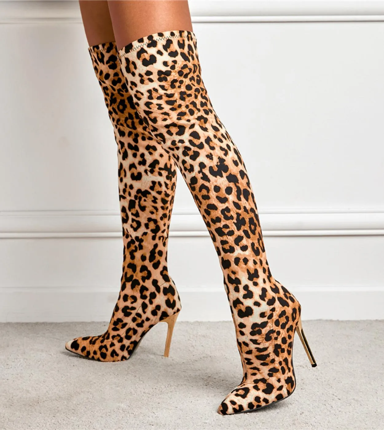 Knee-high thigh-high high-heeled leopard boots Winter 2023 Women