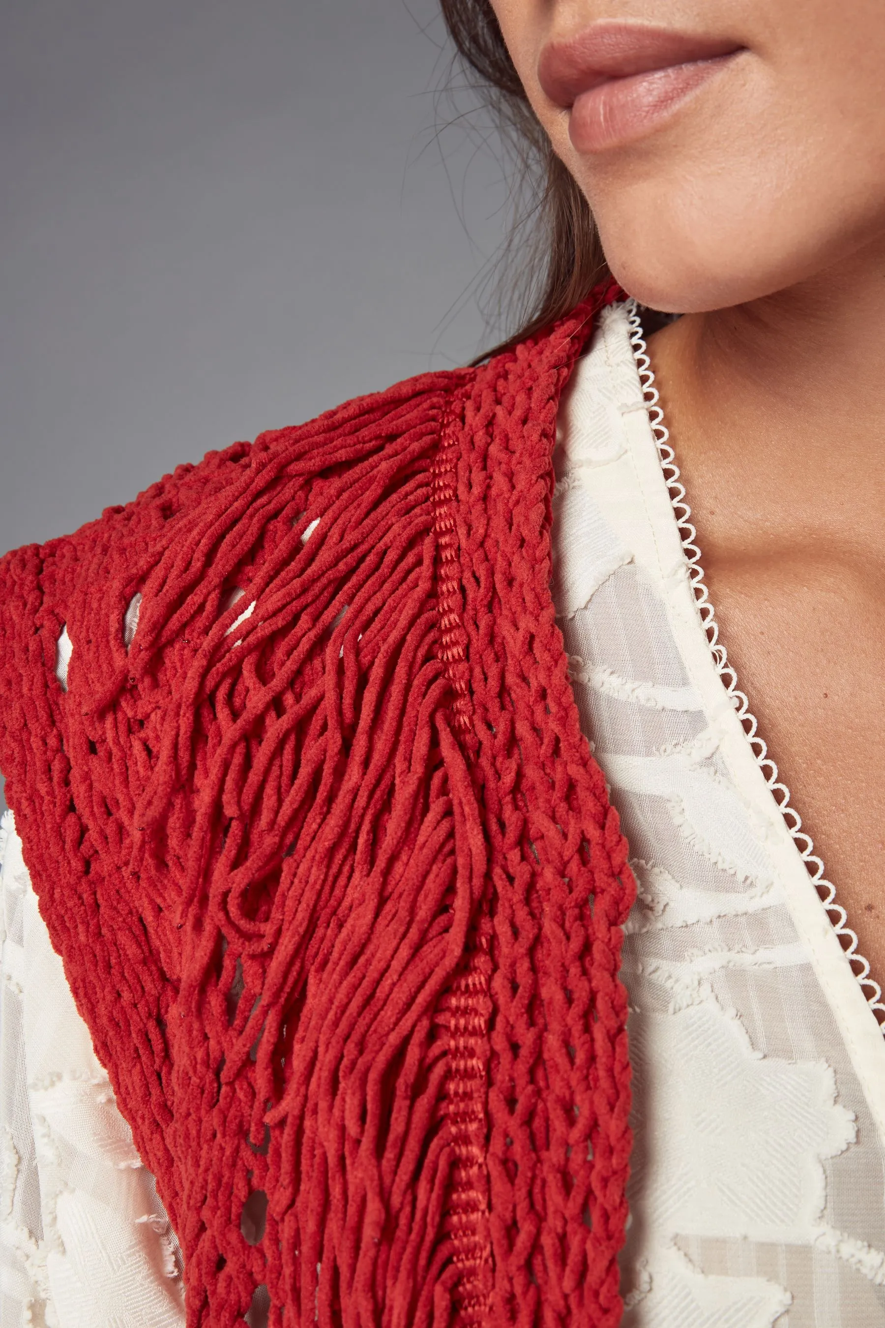 Knitted Open Stitch Fringe Waistcoat    