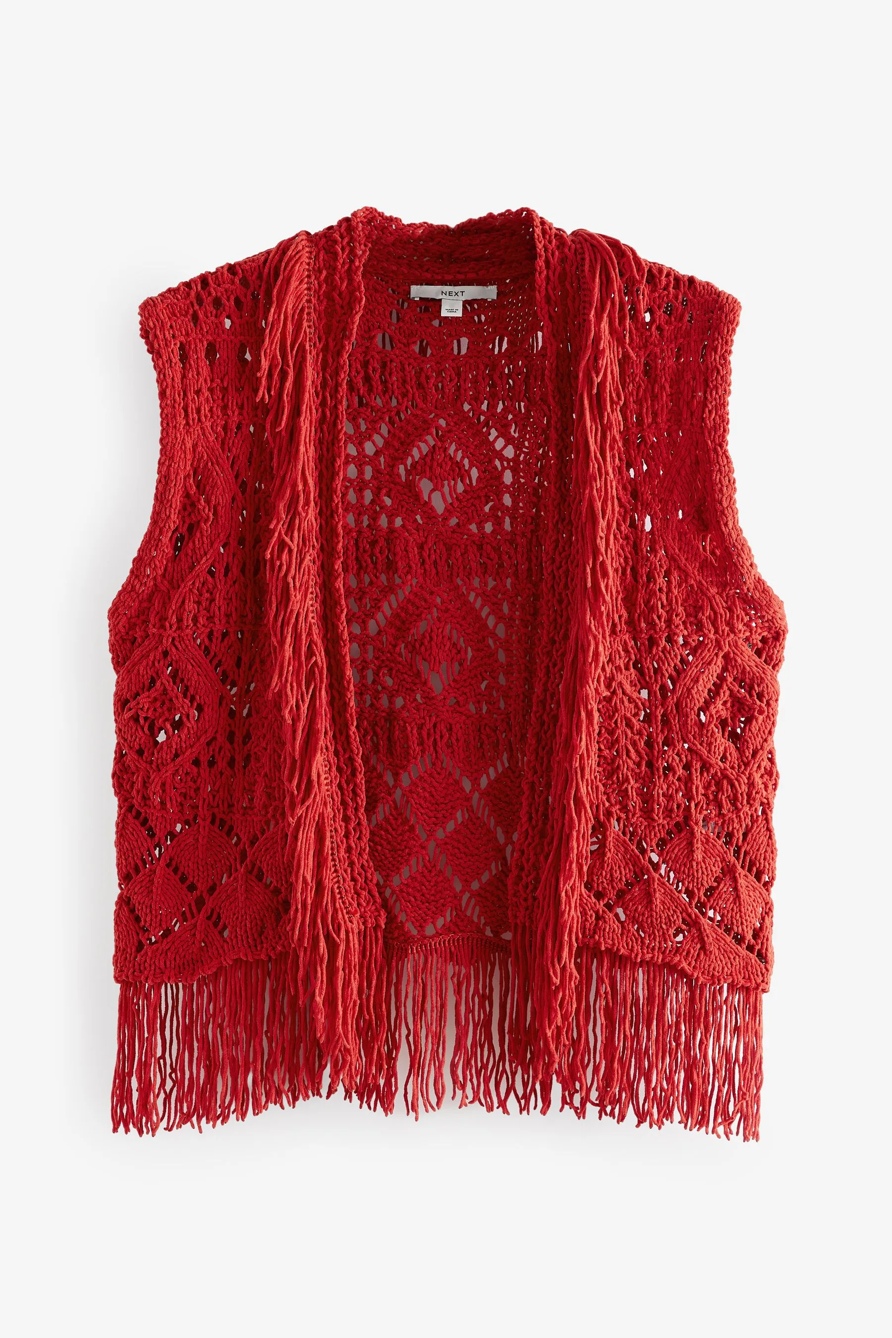 Knitted Open Stitch Fringe Waistcoat    