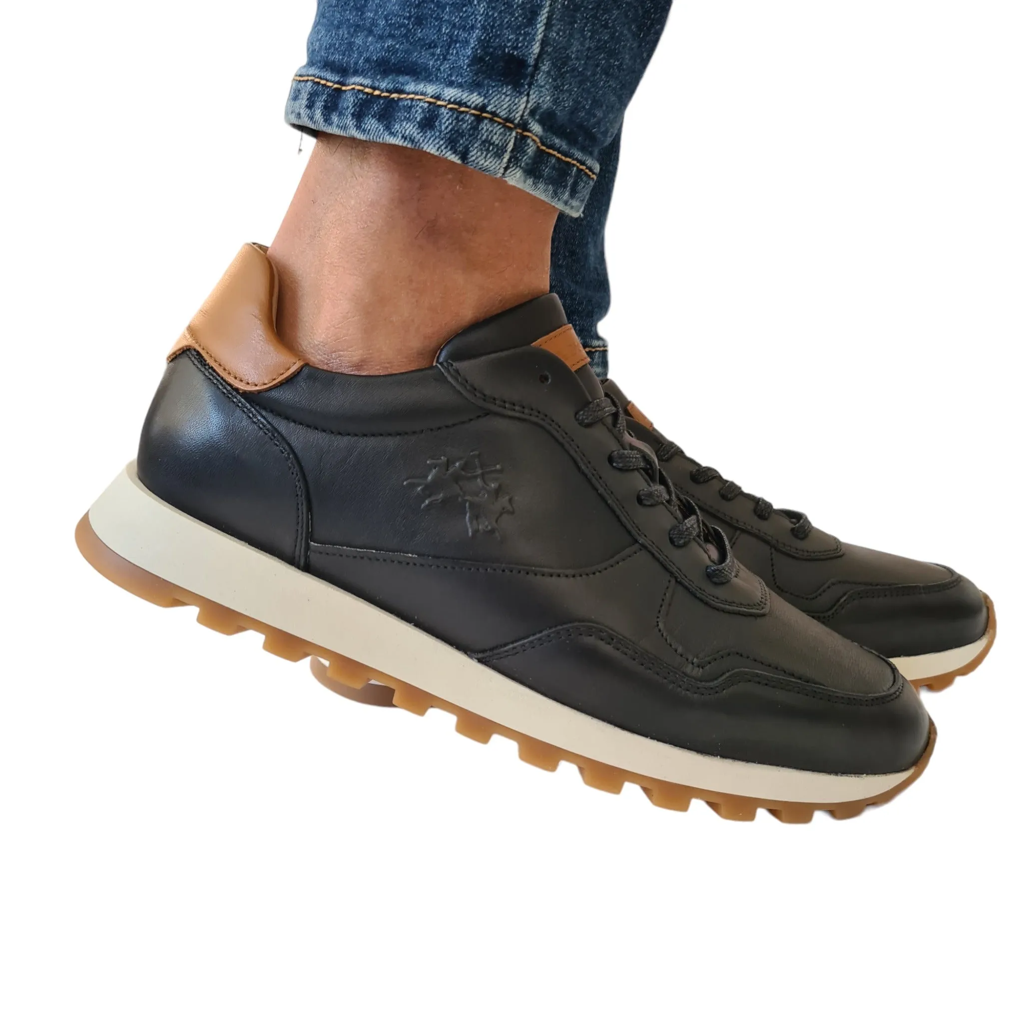 La Martina Men's Black Leather Sneakers Code 23.