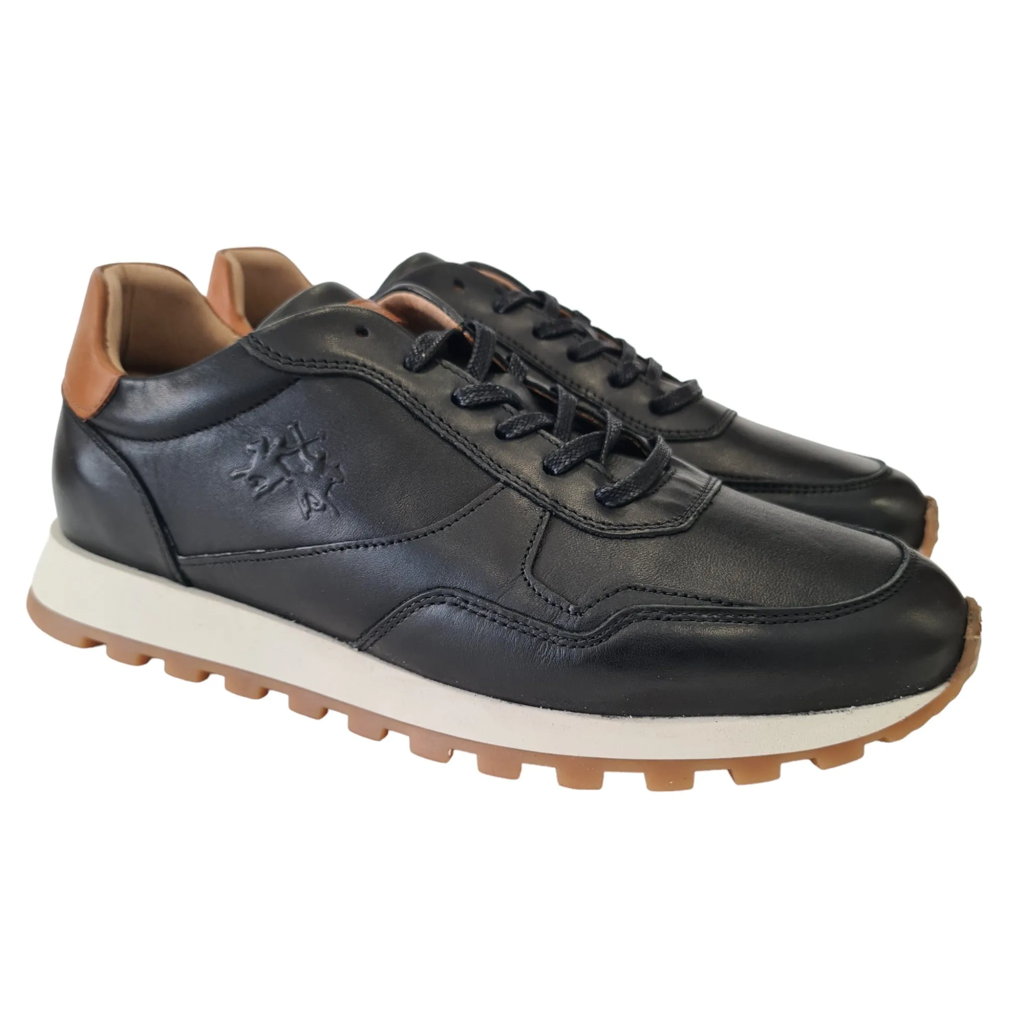 La Martina Men's Black Leather Sneakers Code 23.