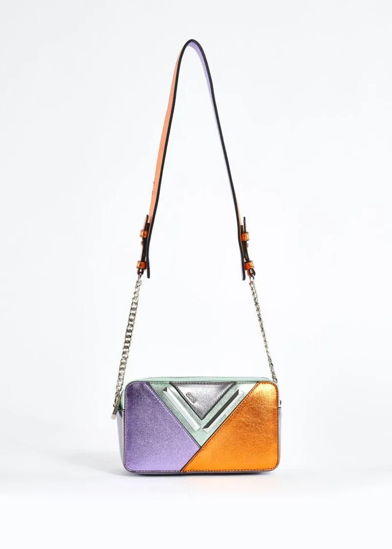 Laminated pattern crossbody bag