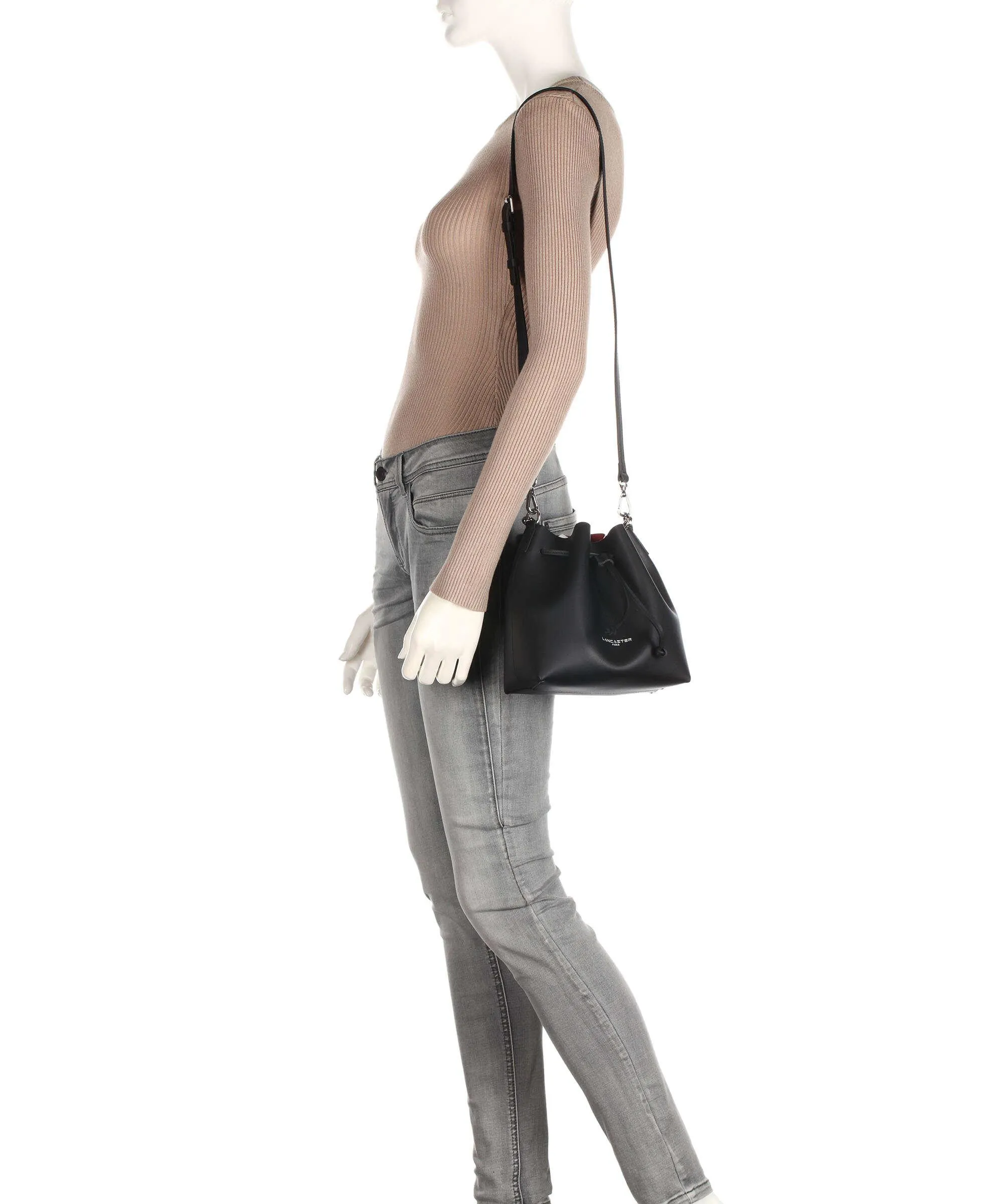  Lancaster Pur & Element City Borsa a secchiello pelle di vacchetta liscia nero  