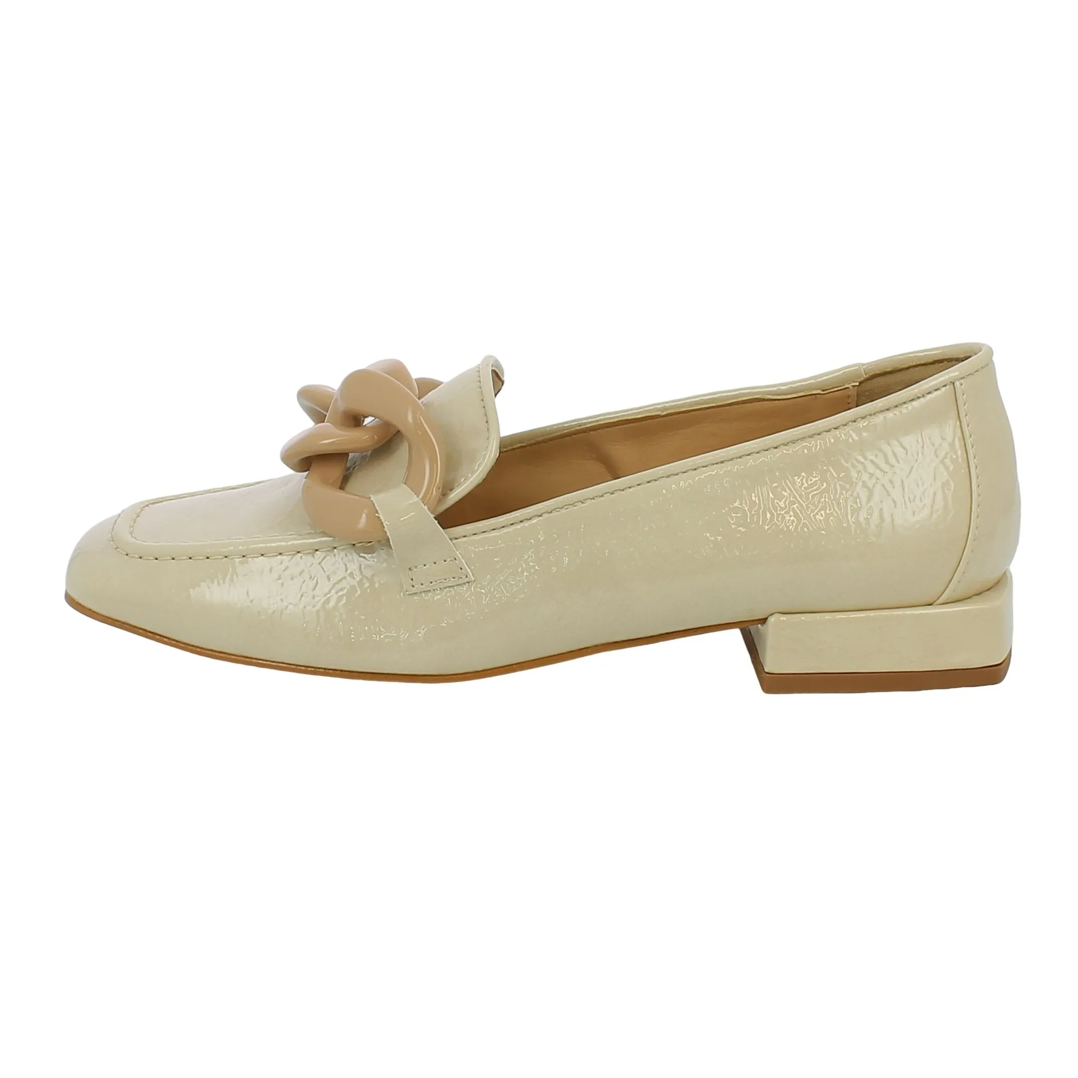 L'Angolo  Mocassino lucido beige con catena 