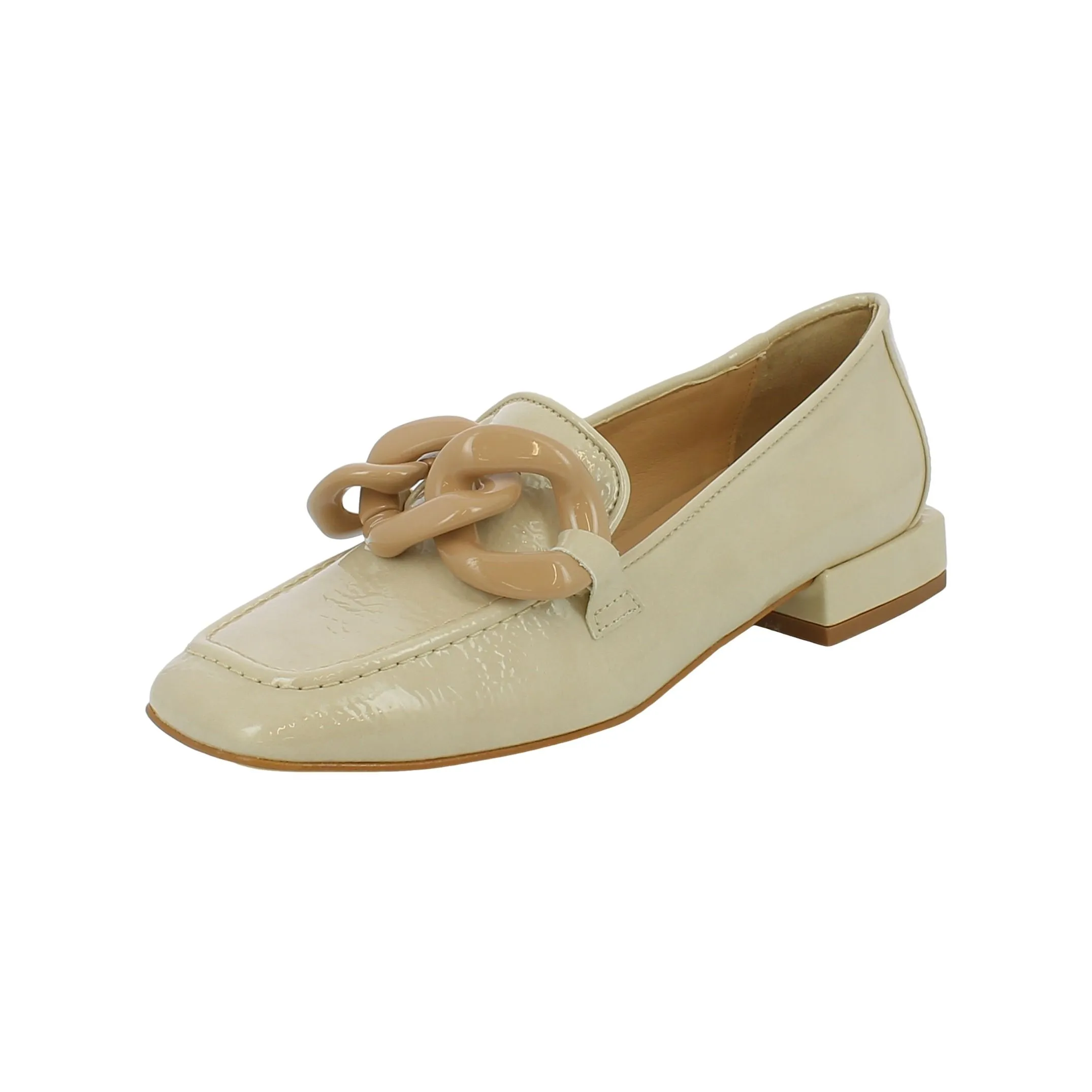 L'Angolo  Mocassino lucido beige con catena 