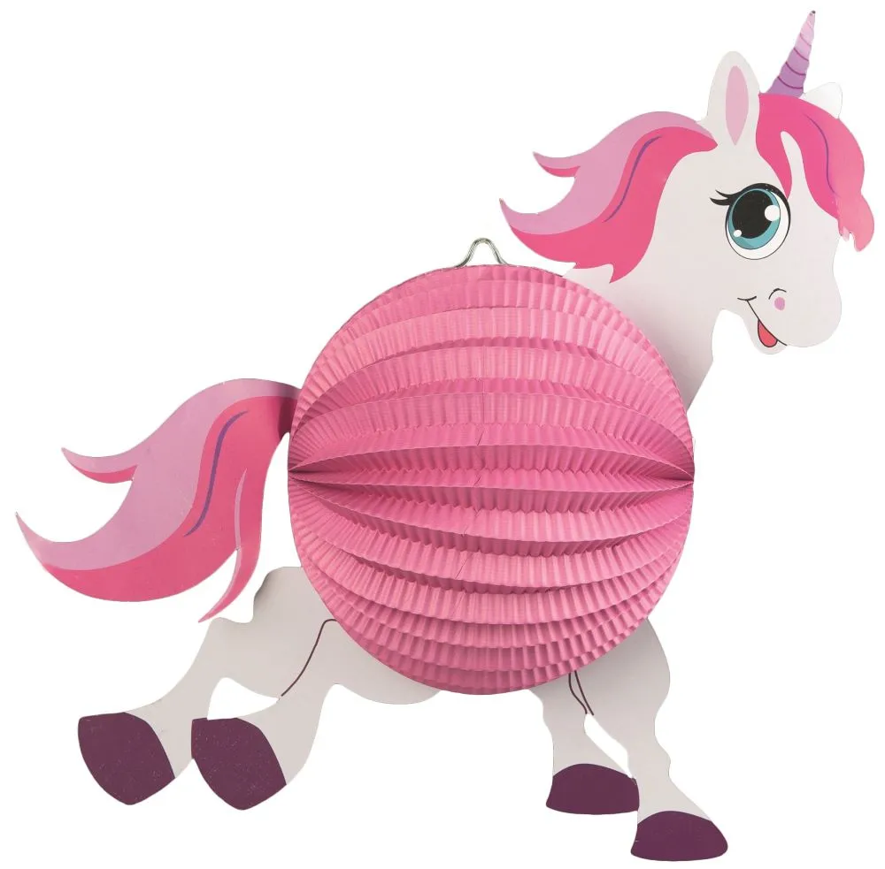 Lanterna motivo unicorno rosa diametro 20cm