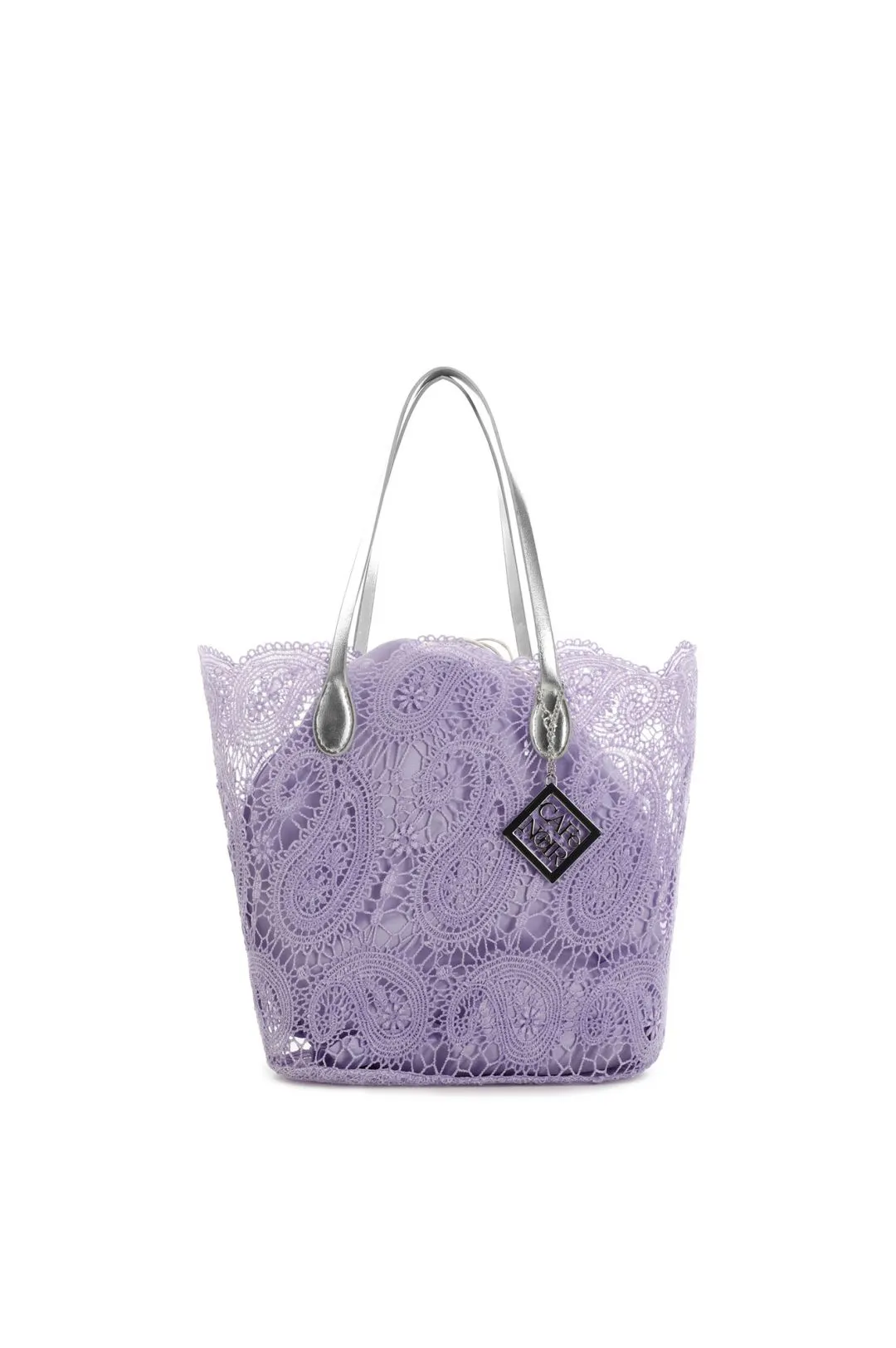 lavender lace shopping bag with internal pouch