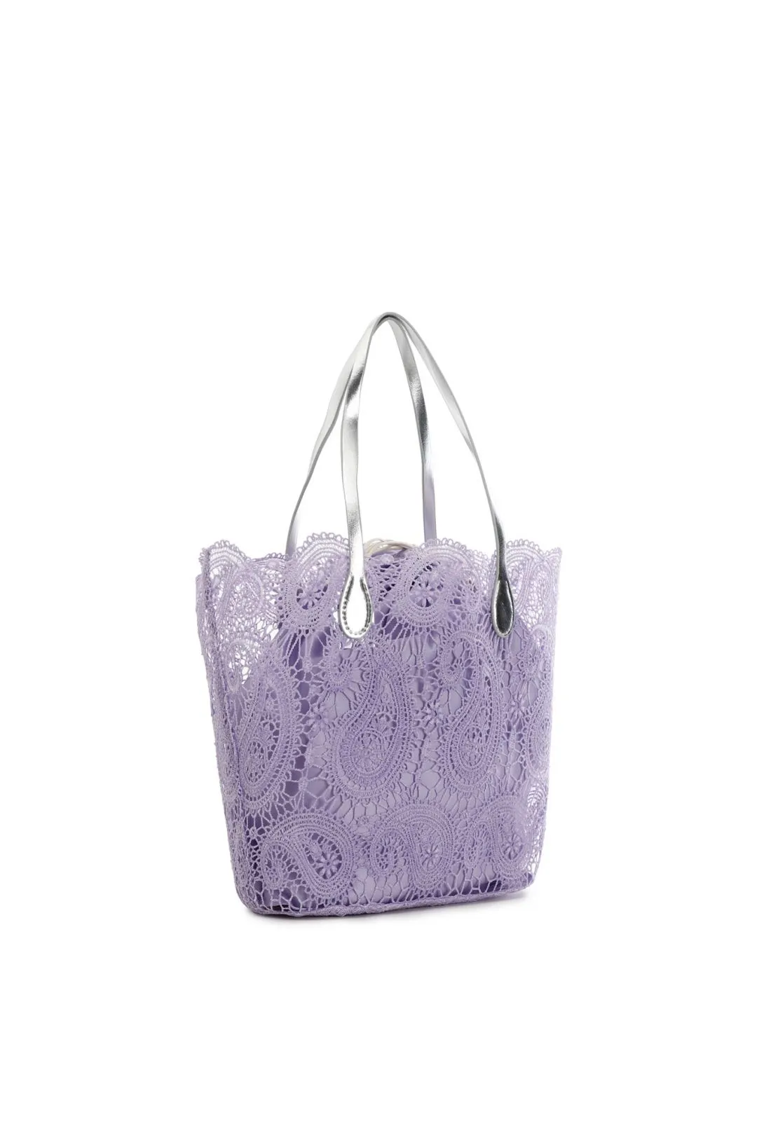 lavender lace shopping bag with internal pouch