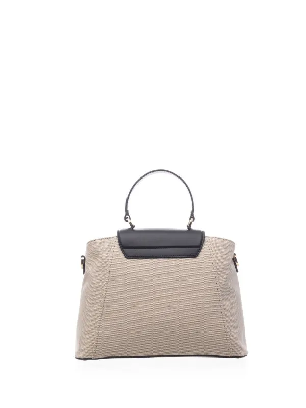 Leather and Canvas Handbag with Shoulder Strap