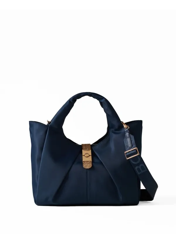 Leather and Fabric Handbag with Shoulder Strap