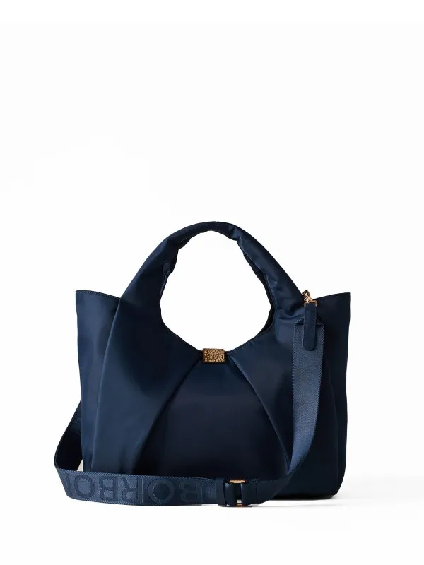 Leather and Fabric Handbag with Shoulder Strap