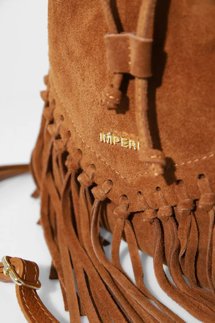 Leather bucket bag with drawstring closure and fringe - Lucky Brand