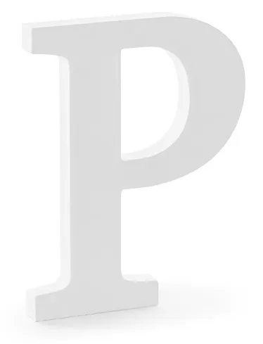 Lettera P in legno bianco 15,5 x 20 cm