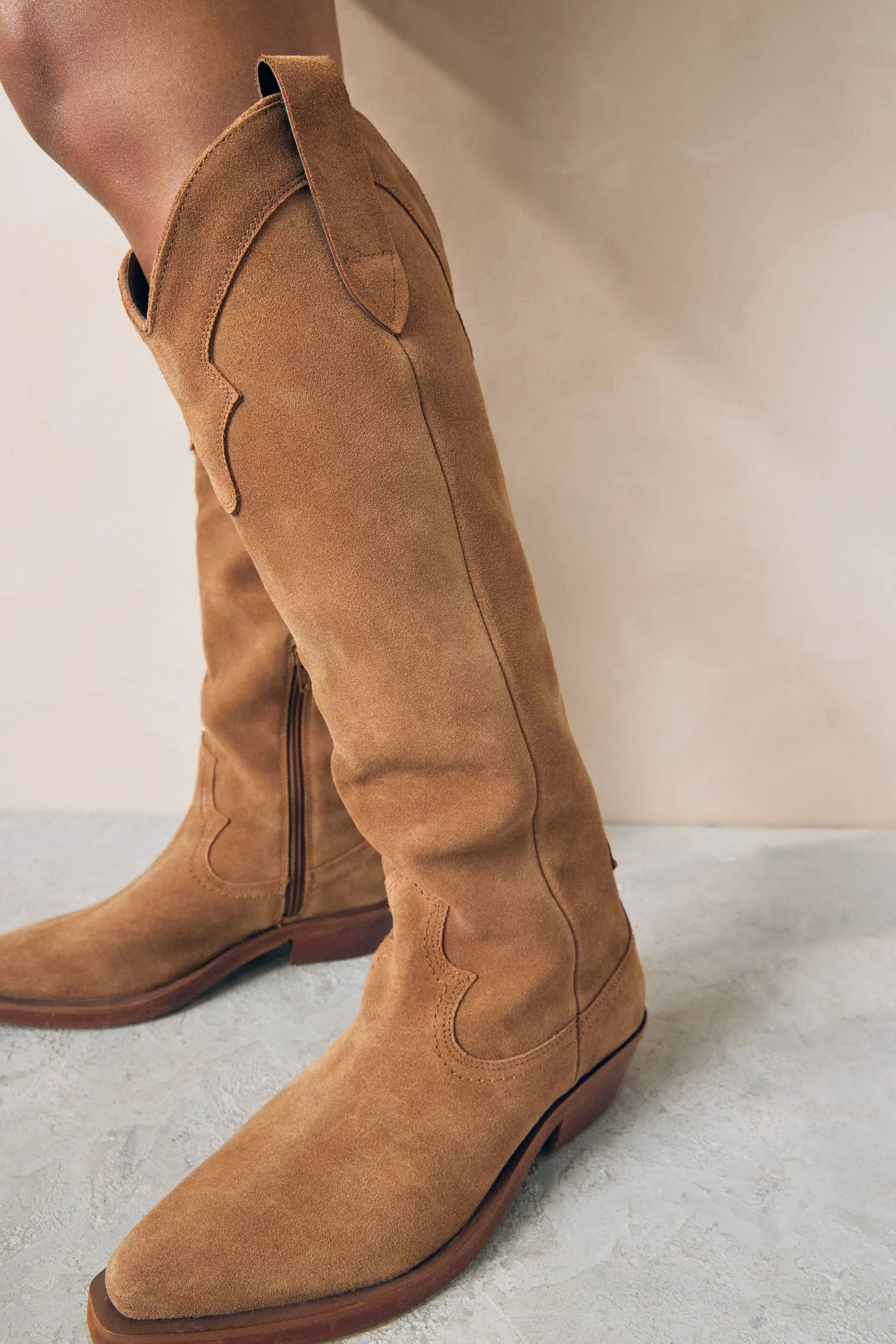 Light brown - Forever Comfort® - Knee-high leather western/cowboy boots