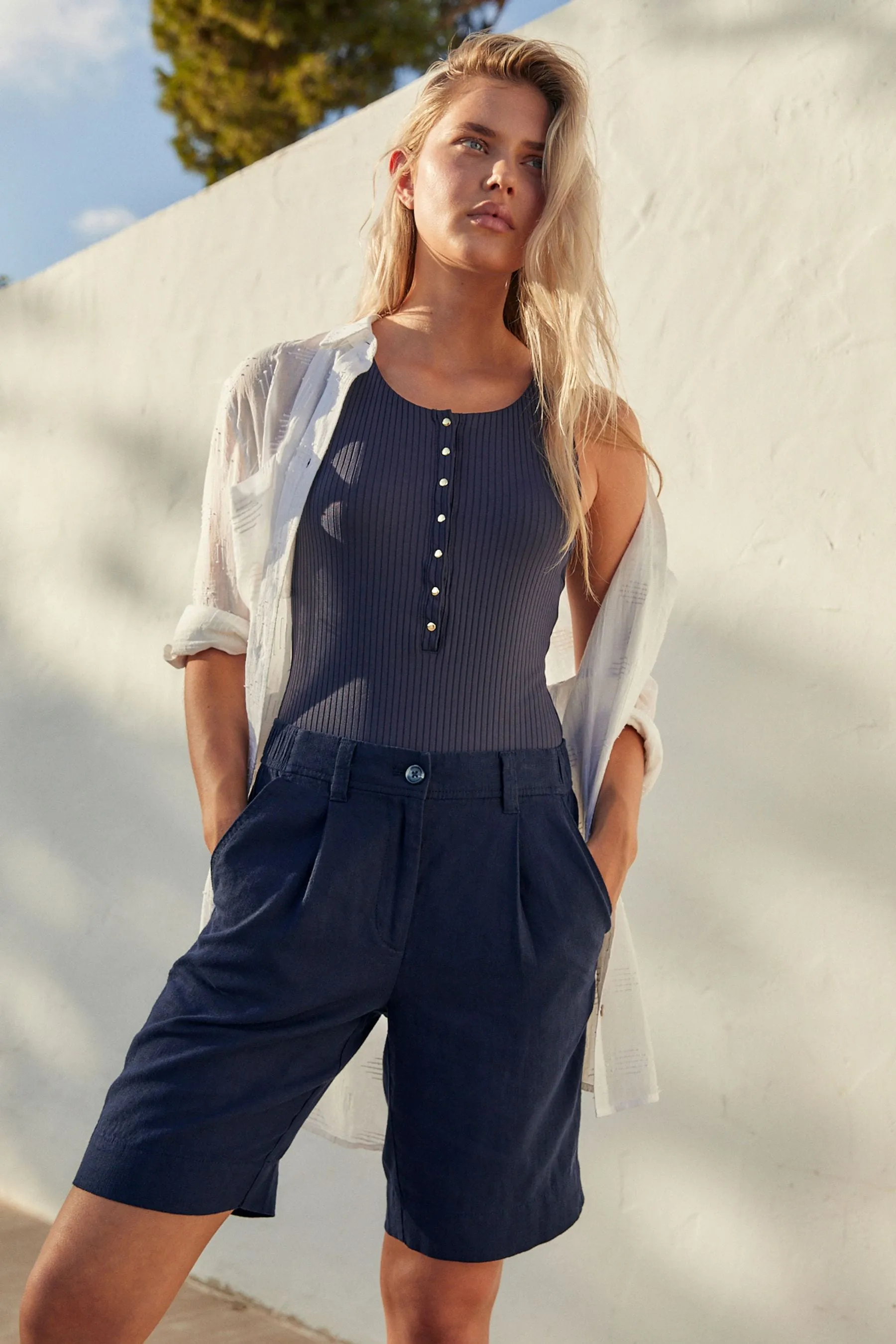 Linen Knee-Length Shorts Blend