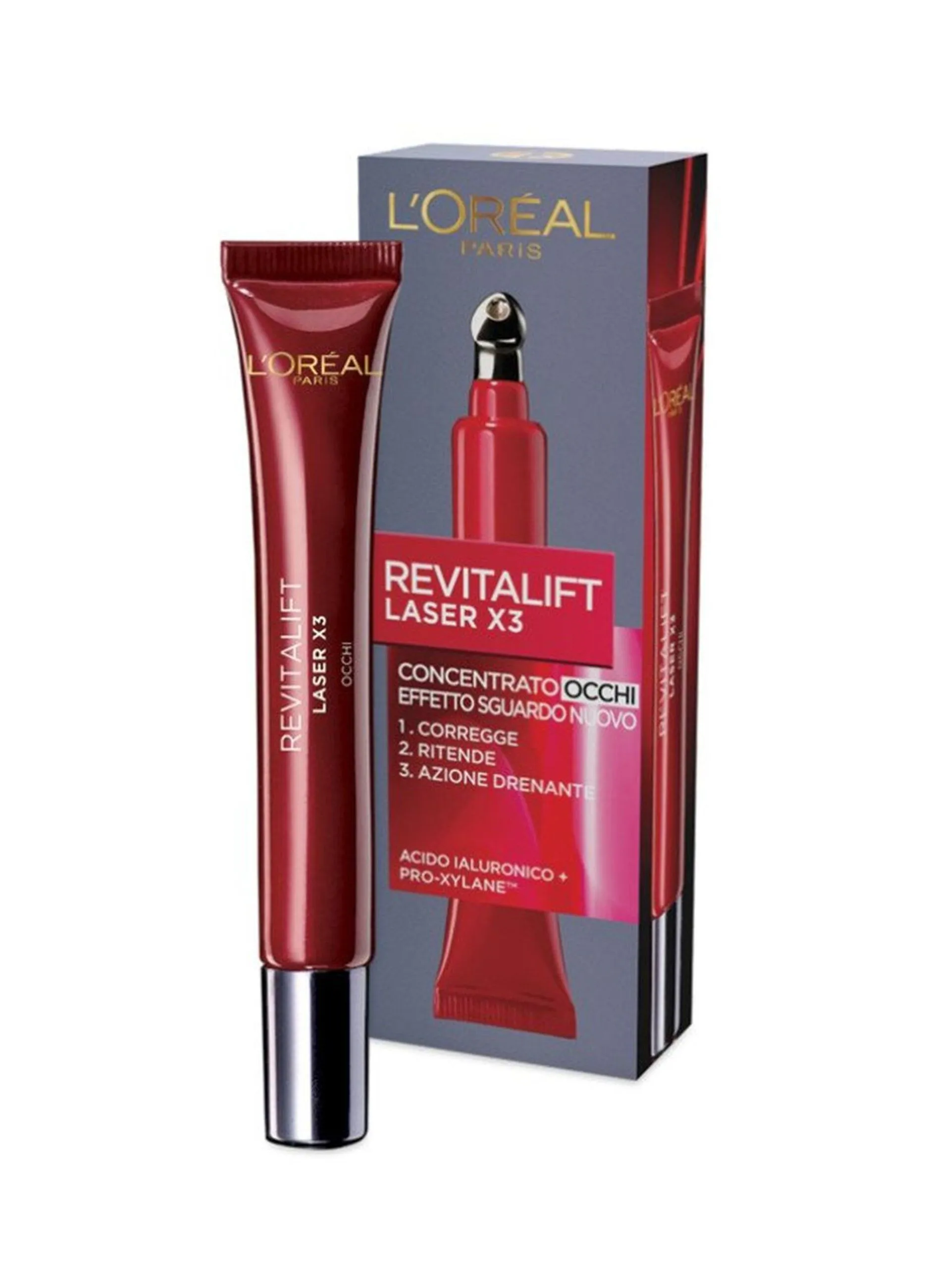L'OREAL  L'Oréal Paris Contorno Occhi Revitalift Laser X3, Azione Antirughe Anti-Età con Acido Ialuronico e Pro-Xylane, 15 ml.
