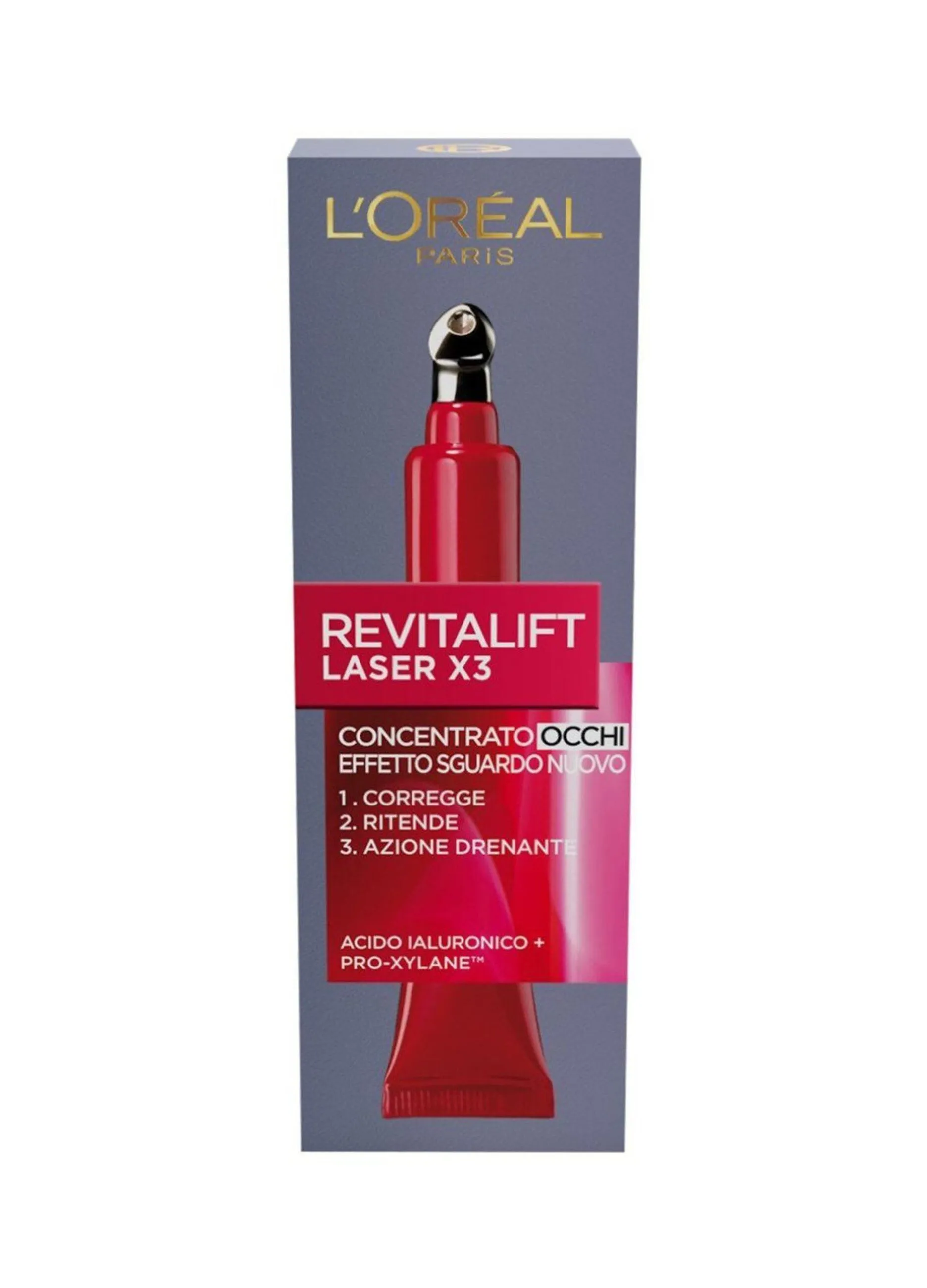 L'OREAL  L'Oréal Paris Contorno Occhi Revitalift Laser X3, Azione Antirughe Anti-Età con Acido Ialuronico e Pro-Xylane, 15 ml.