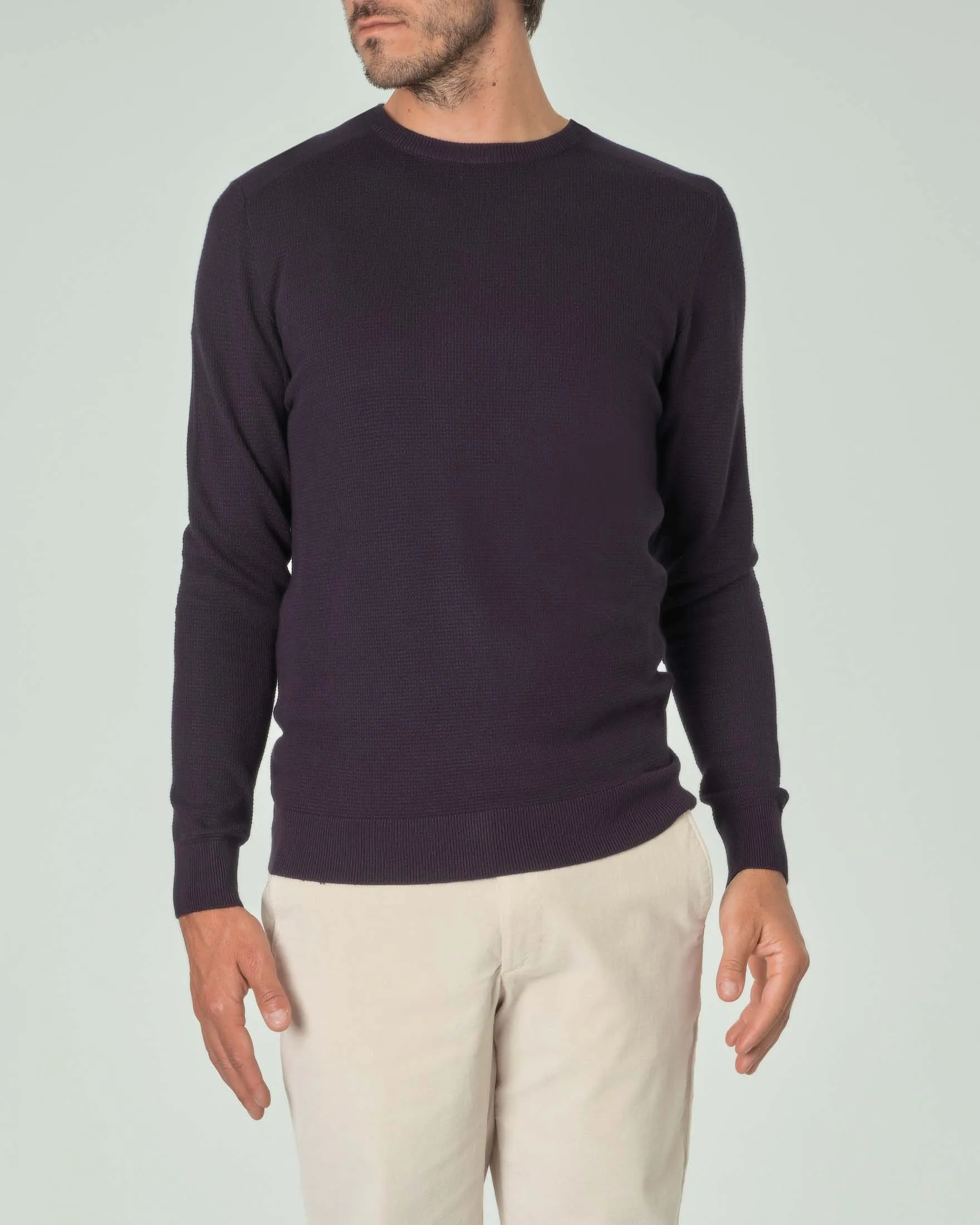 Maglia blu girocollo in viscosa micro armatura