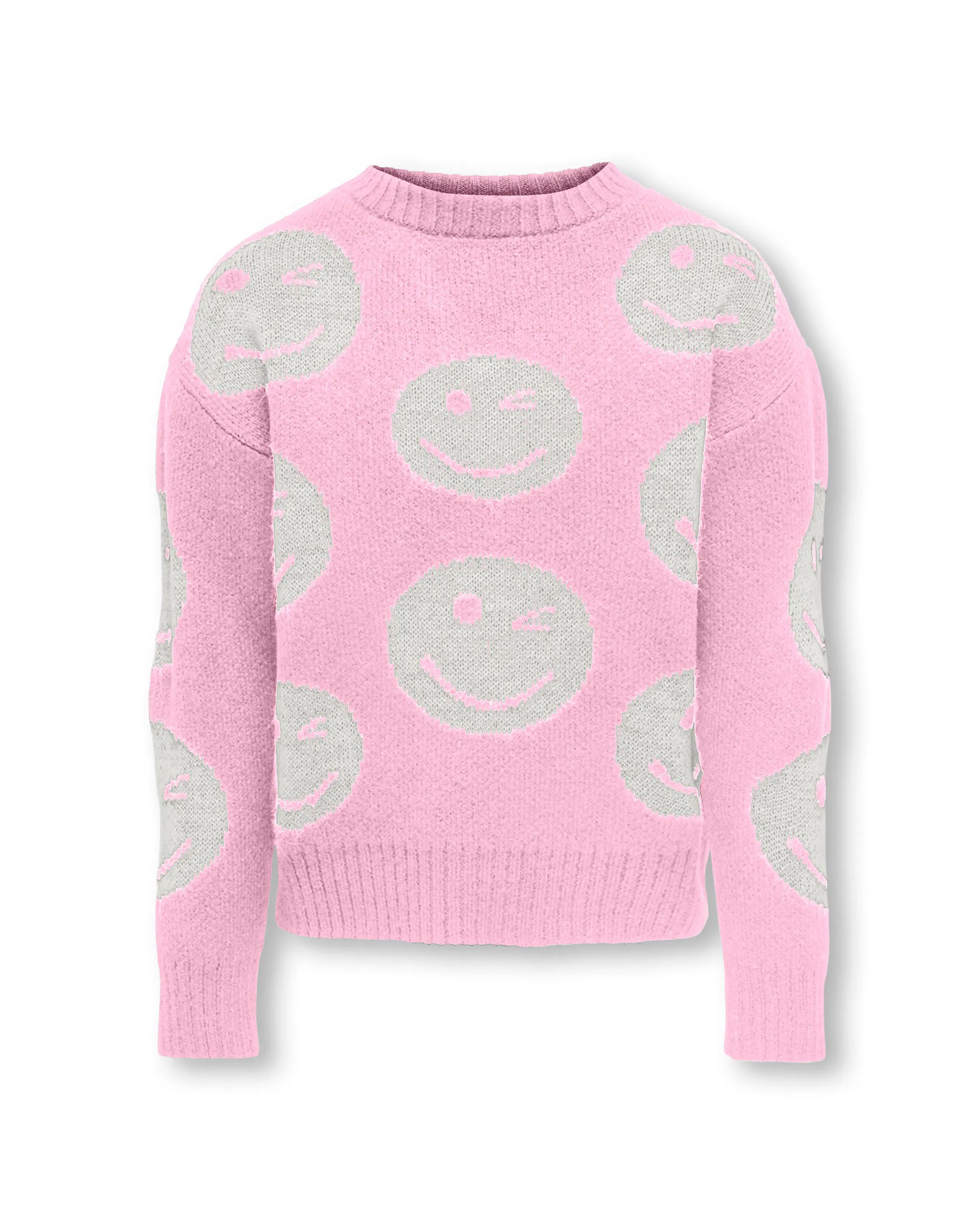 Maglia rosa girocollo con maxi motivo a smile in contrasto 8-14 anni