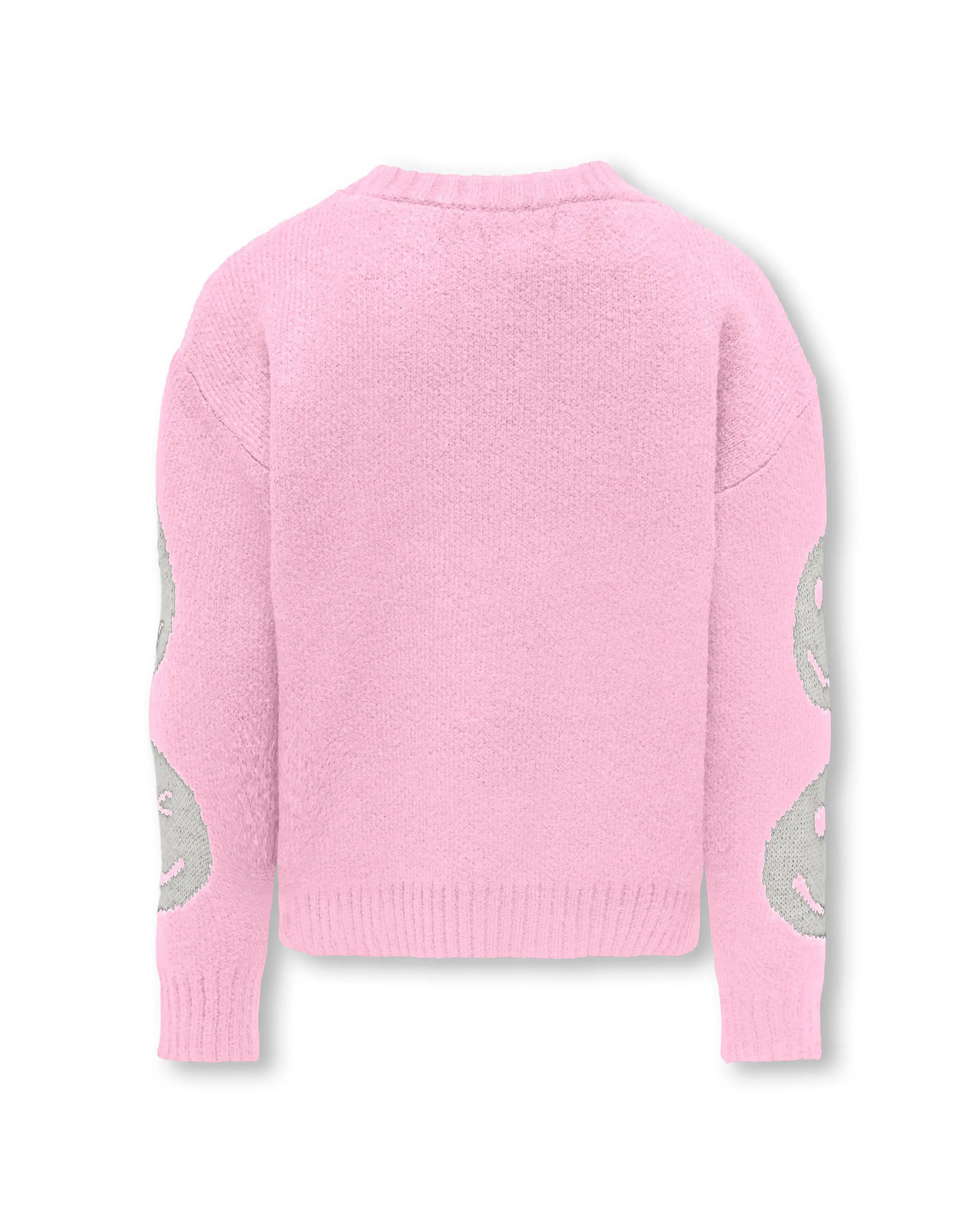 Maglia rosa girocollo con maxi motivo a smile in contrasto 8-14 anni