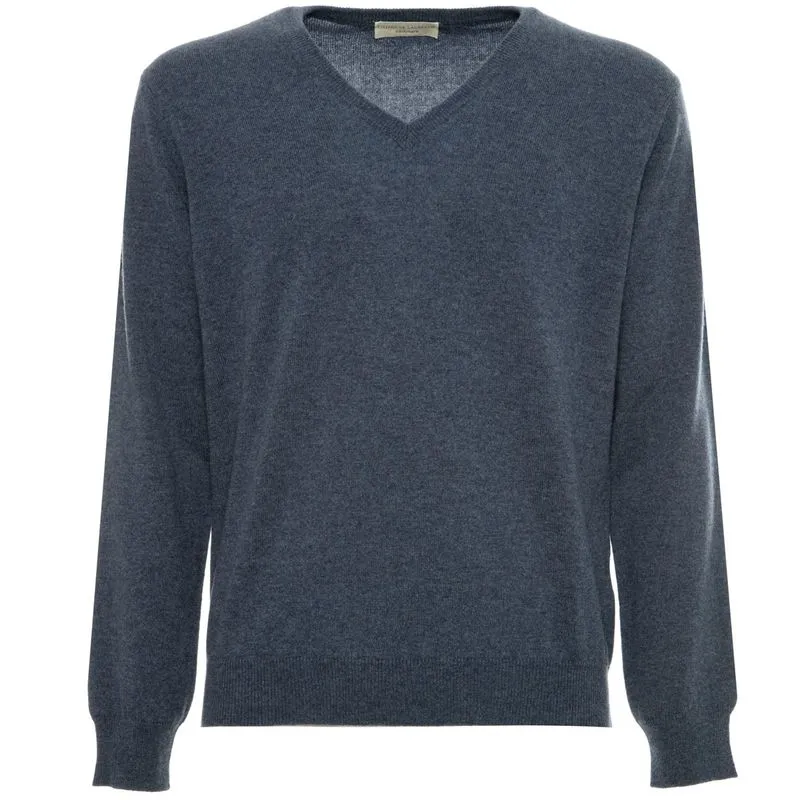 Maglione blu a V in cashmere 