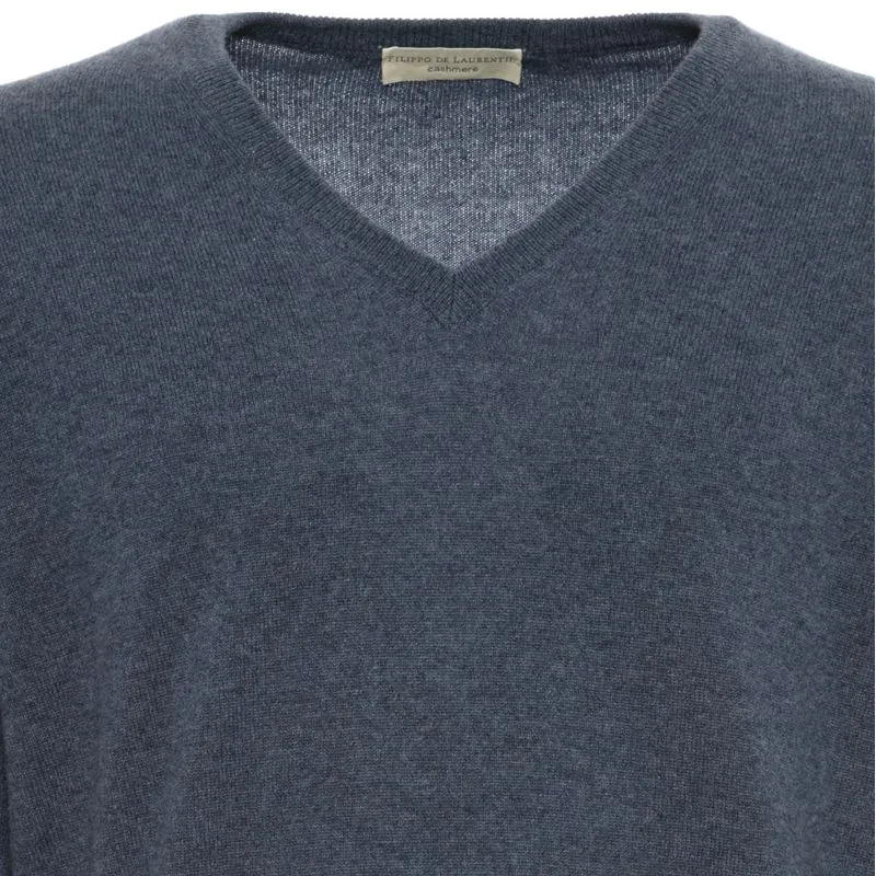 Maglione blu a V in cashmere 
