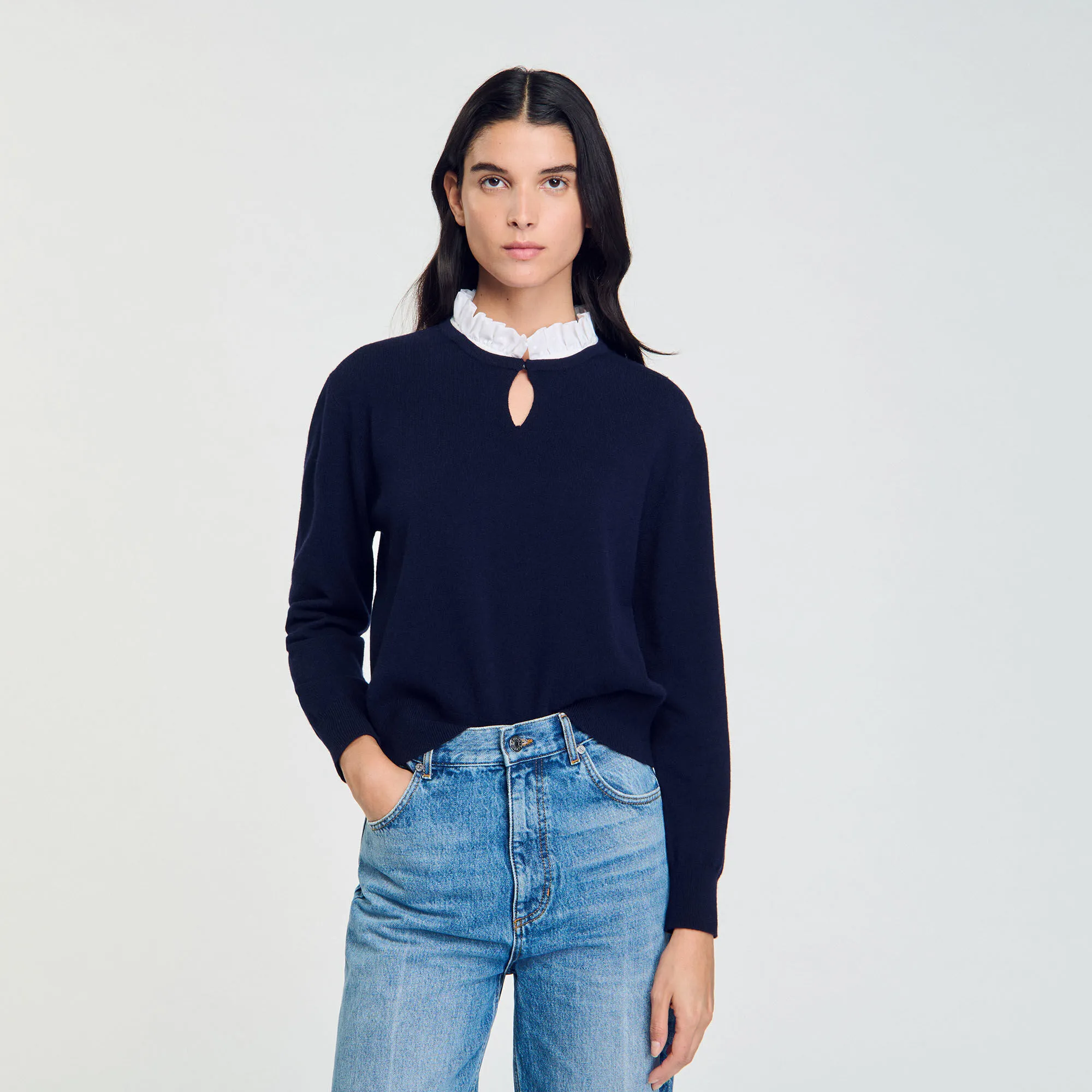 Maglione in lana e cashmere con volant