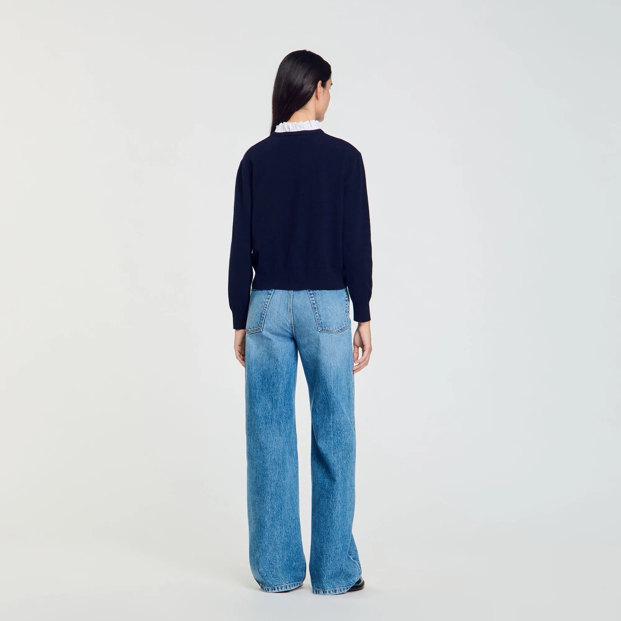 Maglione in lana e cashmere con volant